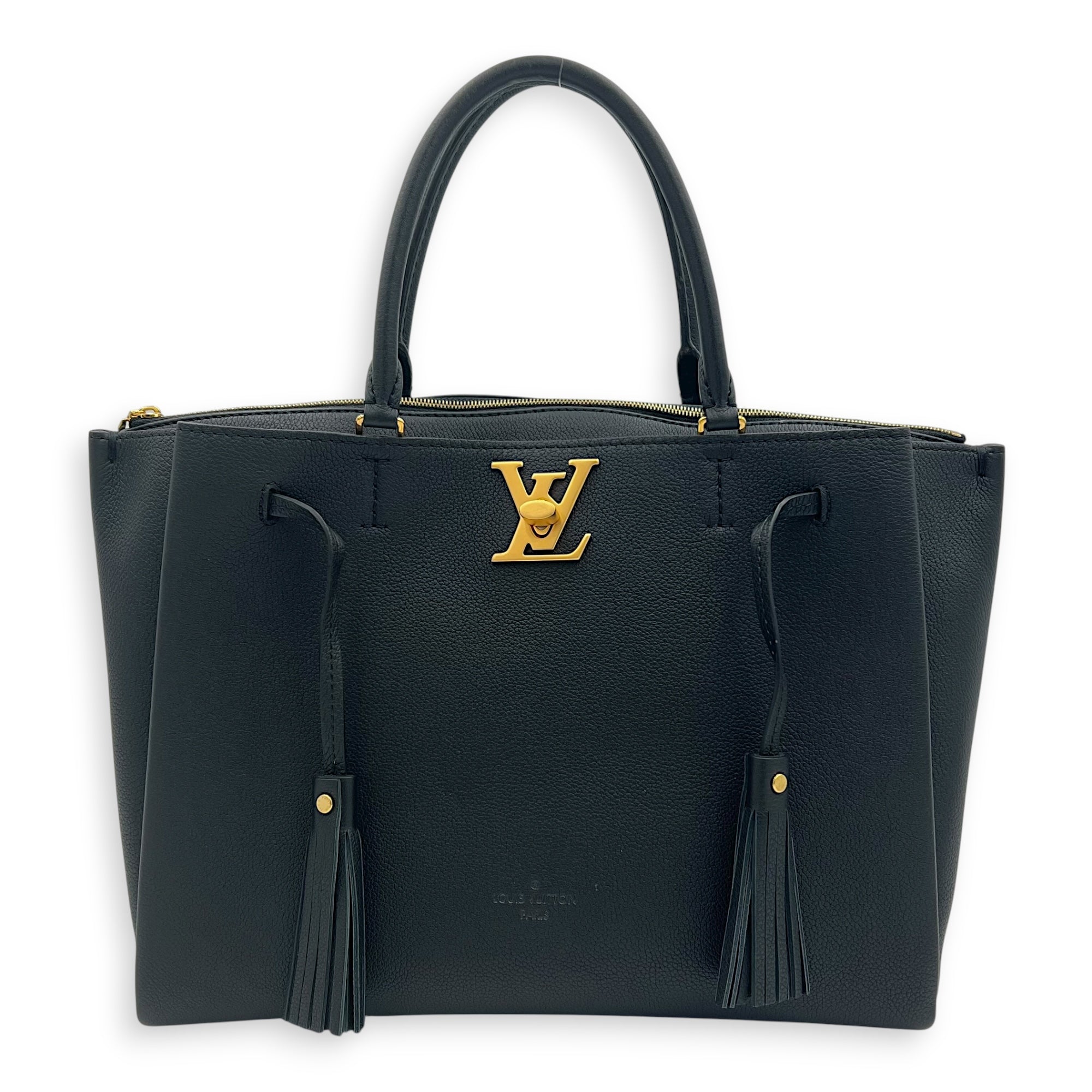 Lock Me Top Handle Bag Black in Calfskin, Gold hardware