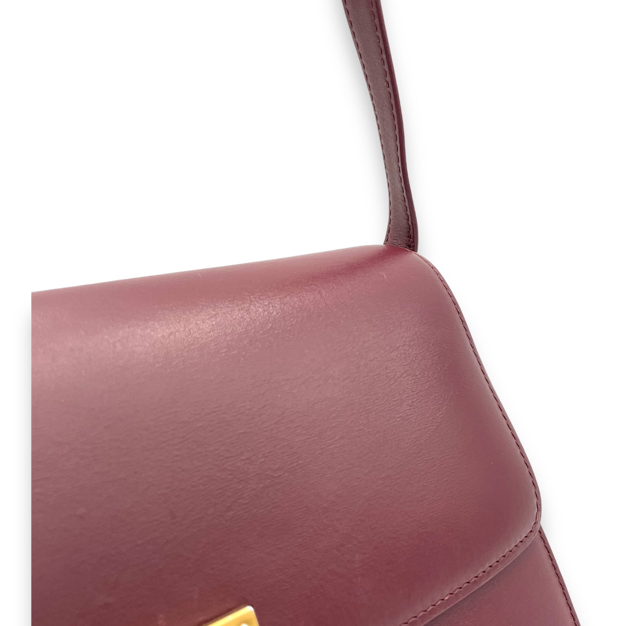 Box Medium Maroon Shoulder Bag in Calfskin, Gold hardware - Image 10
