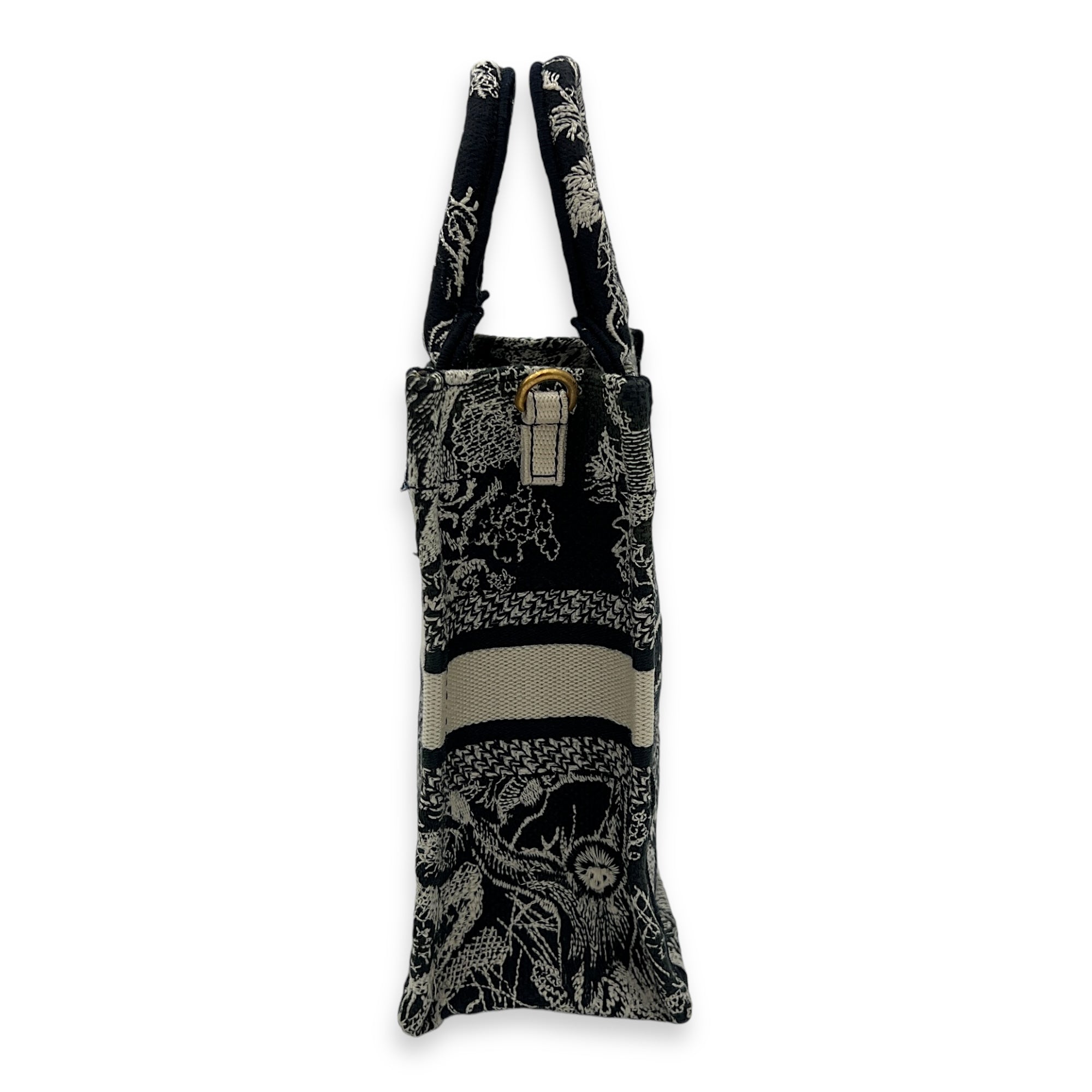Book Tote Vertical Navy Crossbody Bag in Jacquard, Gold hardware - Image 4