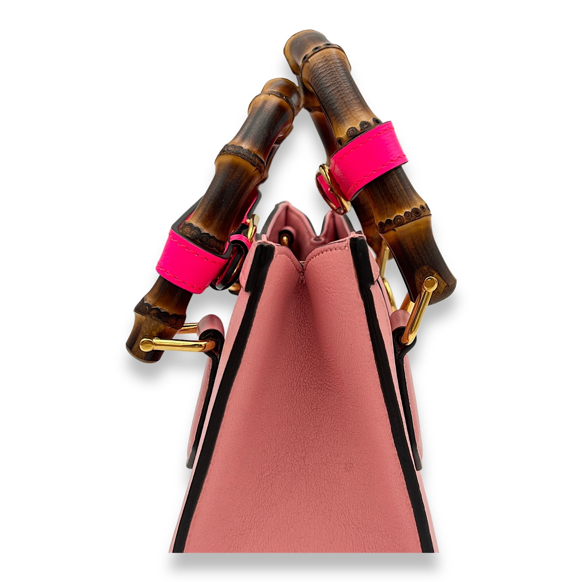 Bamboo Diana Mini Pink Top Handle Bag in Calfskin, Gold hardware - Image 4