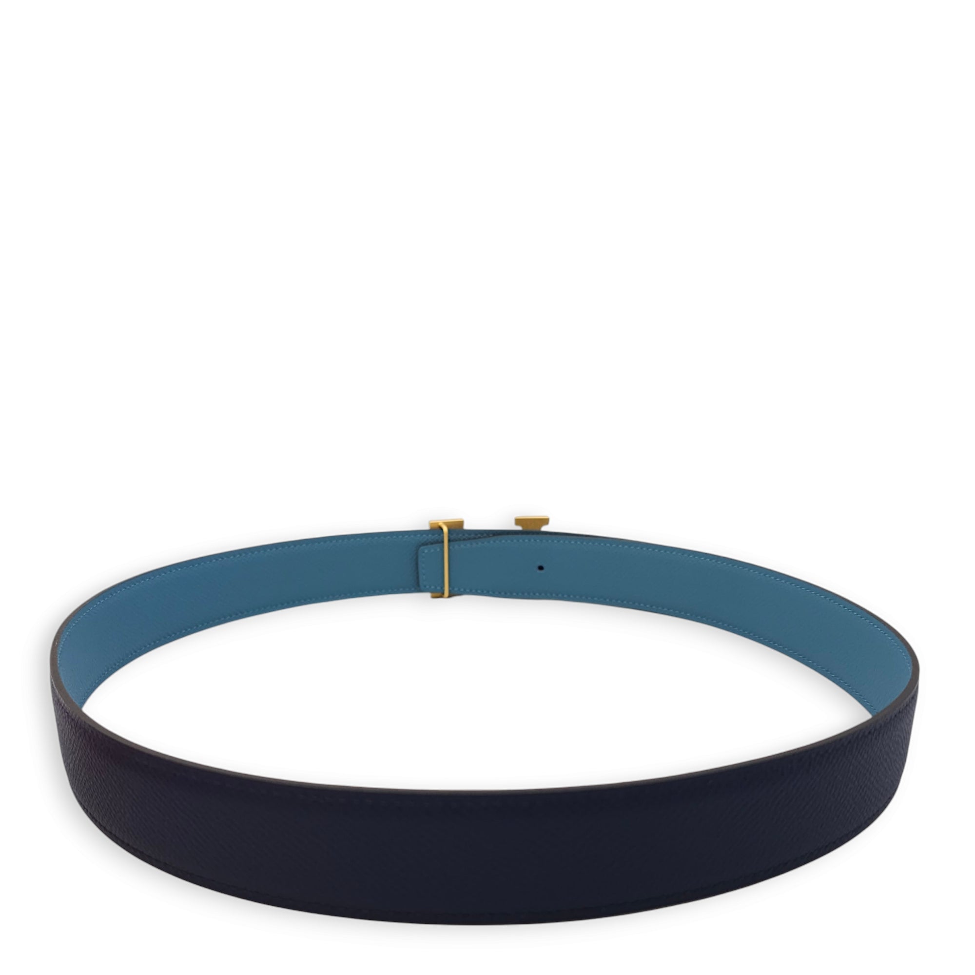 H Belt Kit 32mm by 80cm Blue Navy/New Blue Jean Belt in Epsom, Brushed Gold hardware - Image 3