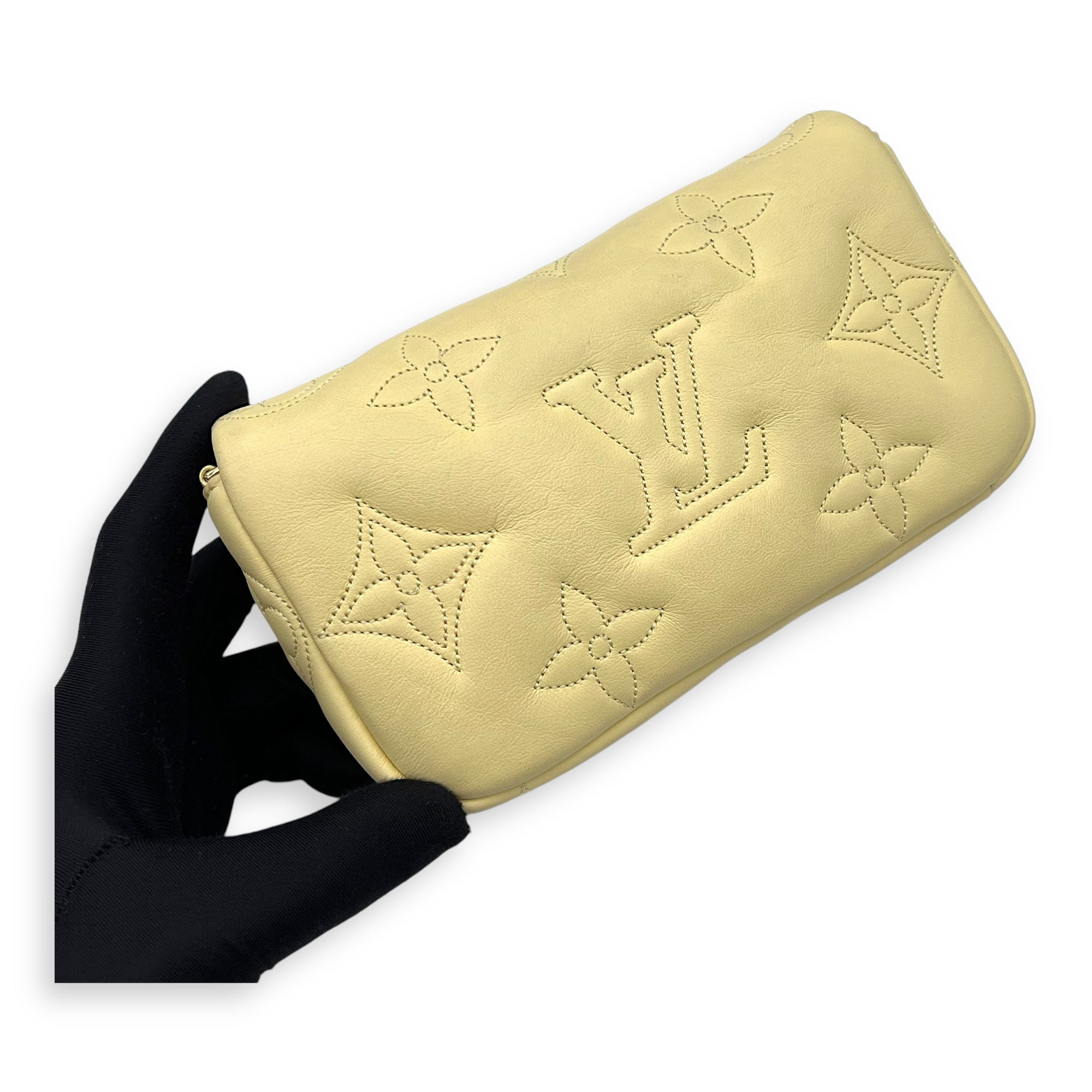 Bubblegram Wallet on Strap Yellow Crossbody Bag in Lambskin, Gold hardware - Image 13