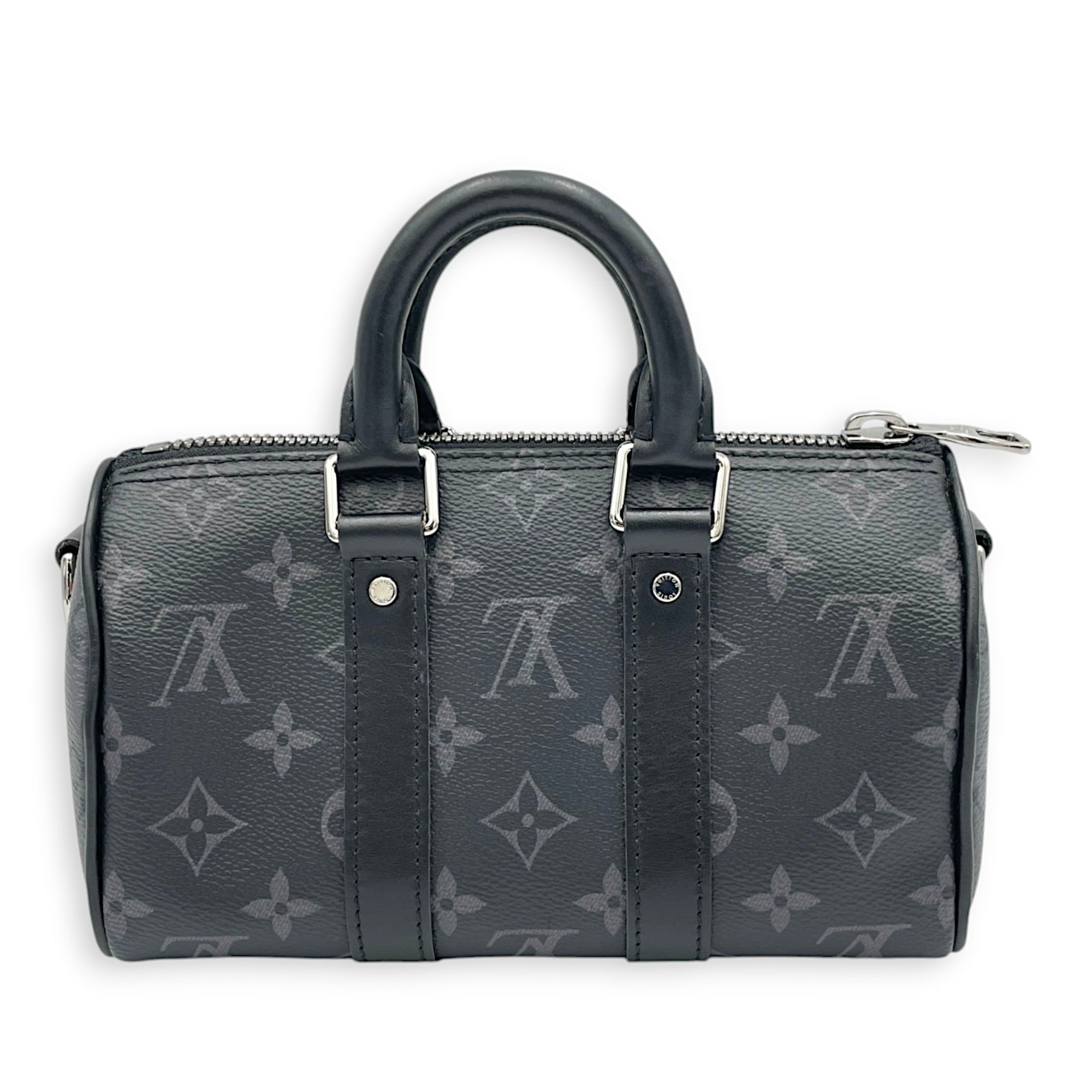 Keepall XS Grey Top Handle Bag in Monogram Coated Canvas, Silver hardware - Image 3