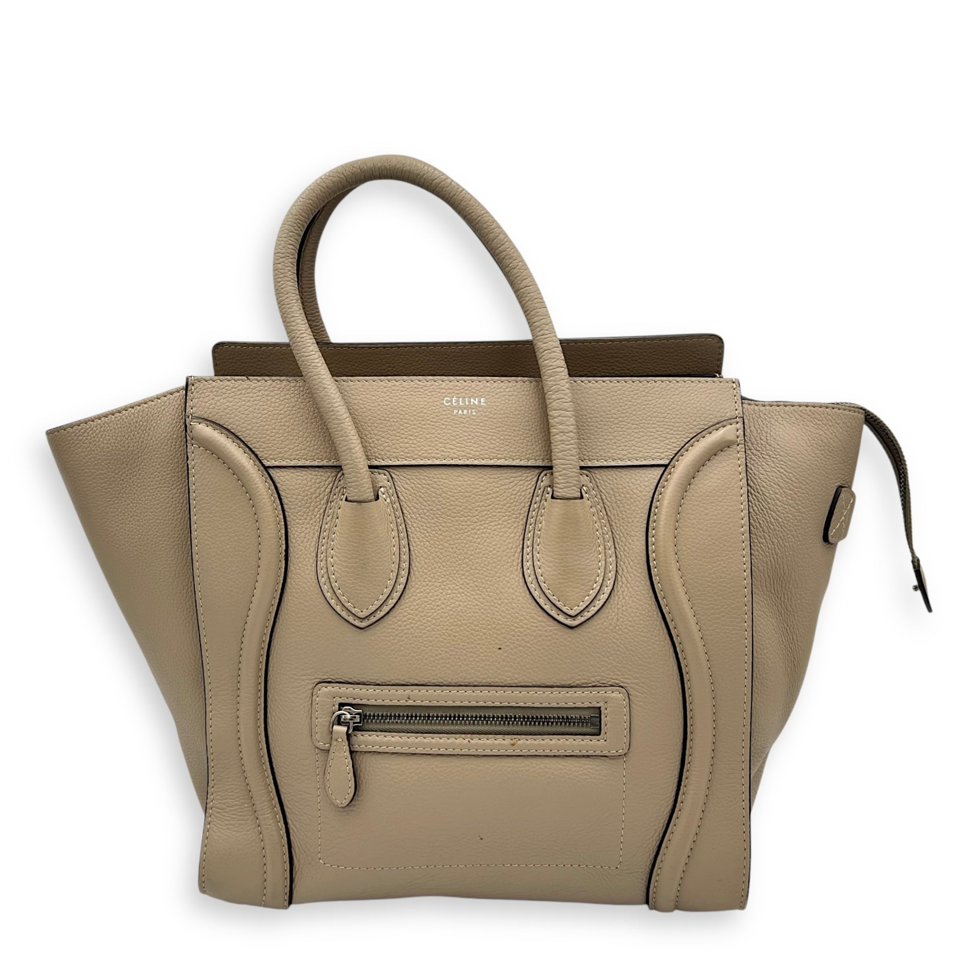 Luggage Mini Brown Top Handle Bag in Calfskin, Silver hardware