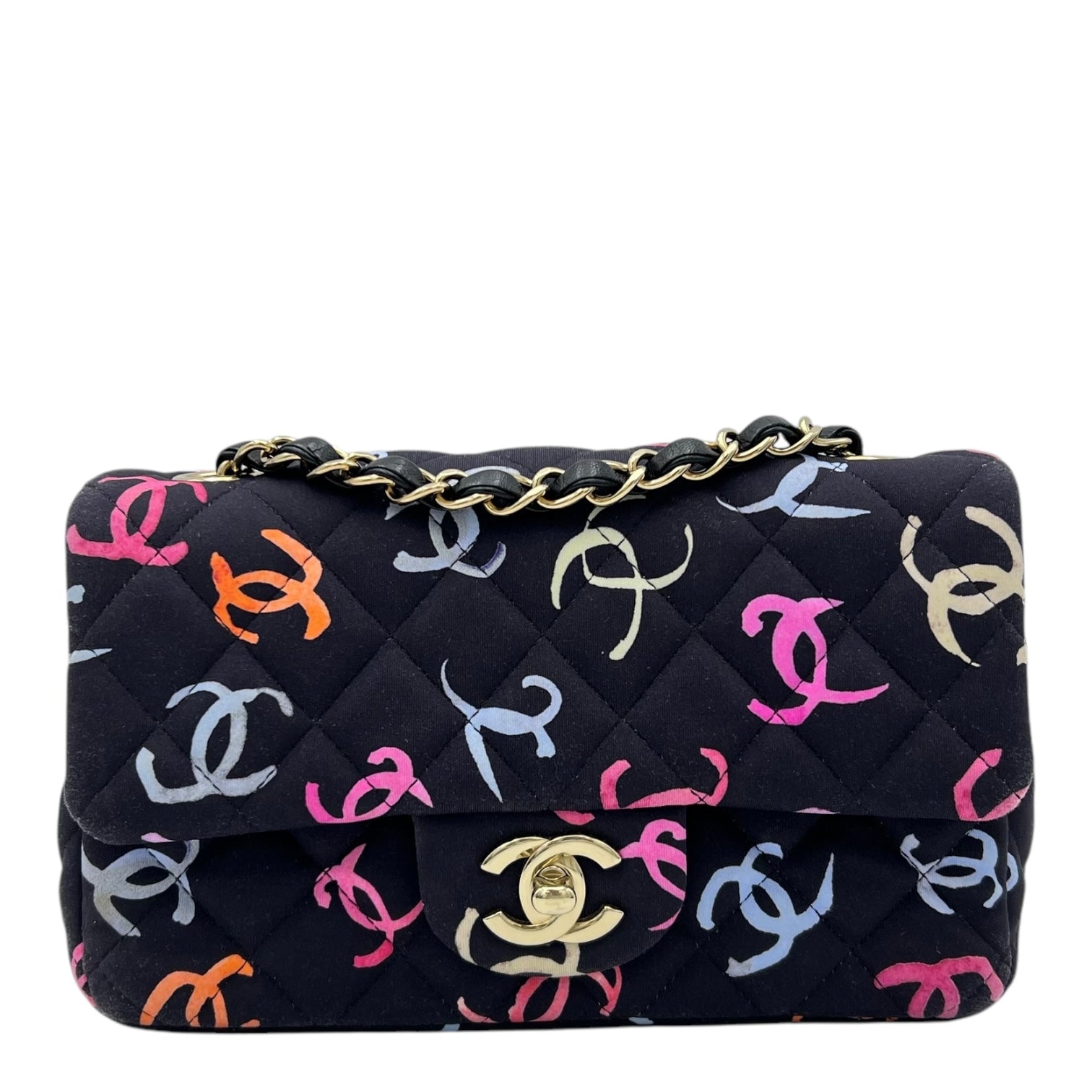 2024 Rectangle Mini Flap Multi-colour Shoulder Bag in Fabric, Gold hardware