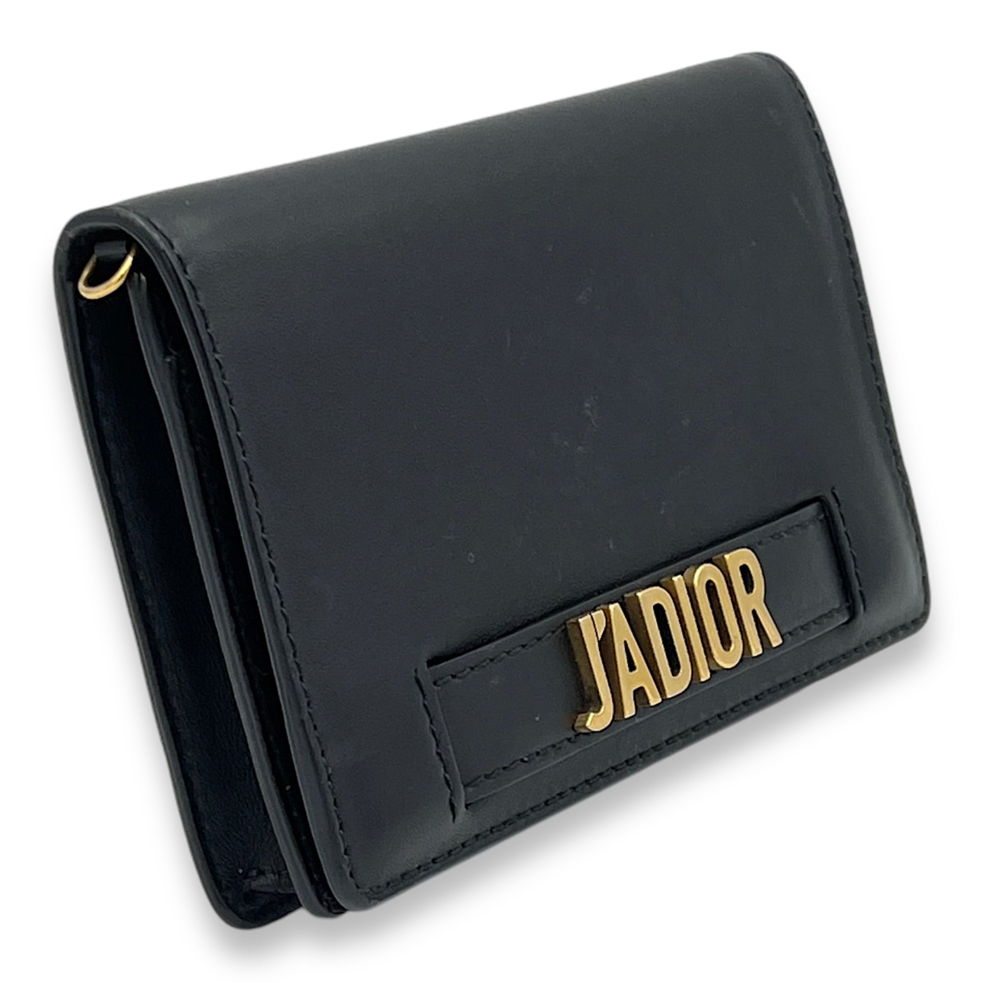 J'adior Black Wallet On Chain in Lambskin, Gold hardware - Image 4