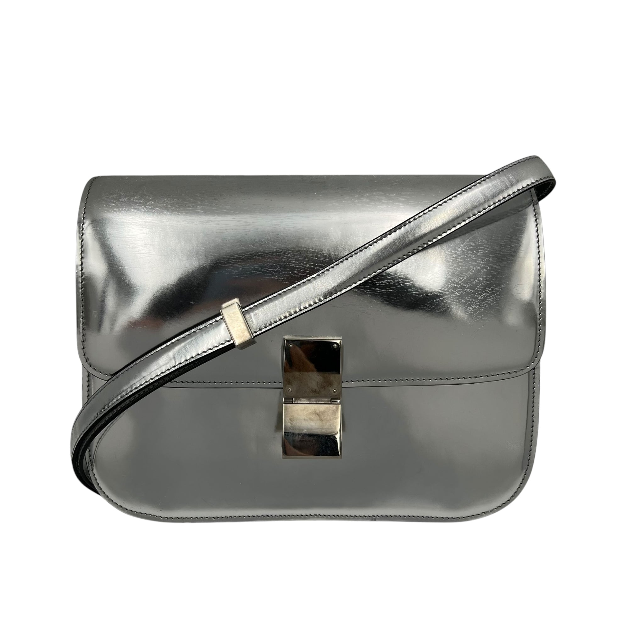 Box Medium Silver Shoulder Bag in Calfskin, Silver hardware - Image 13