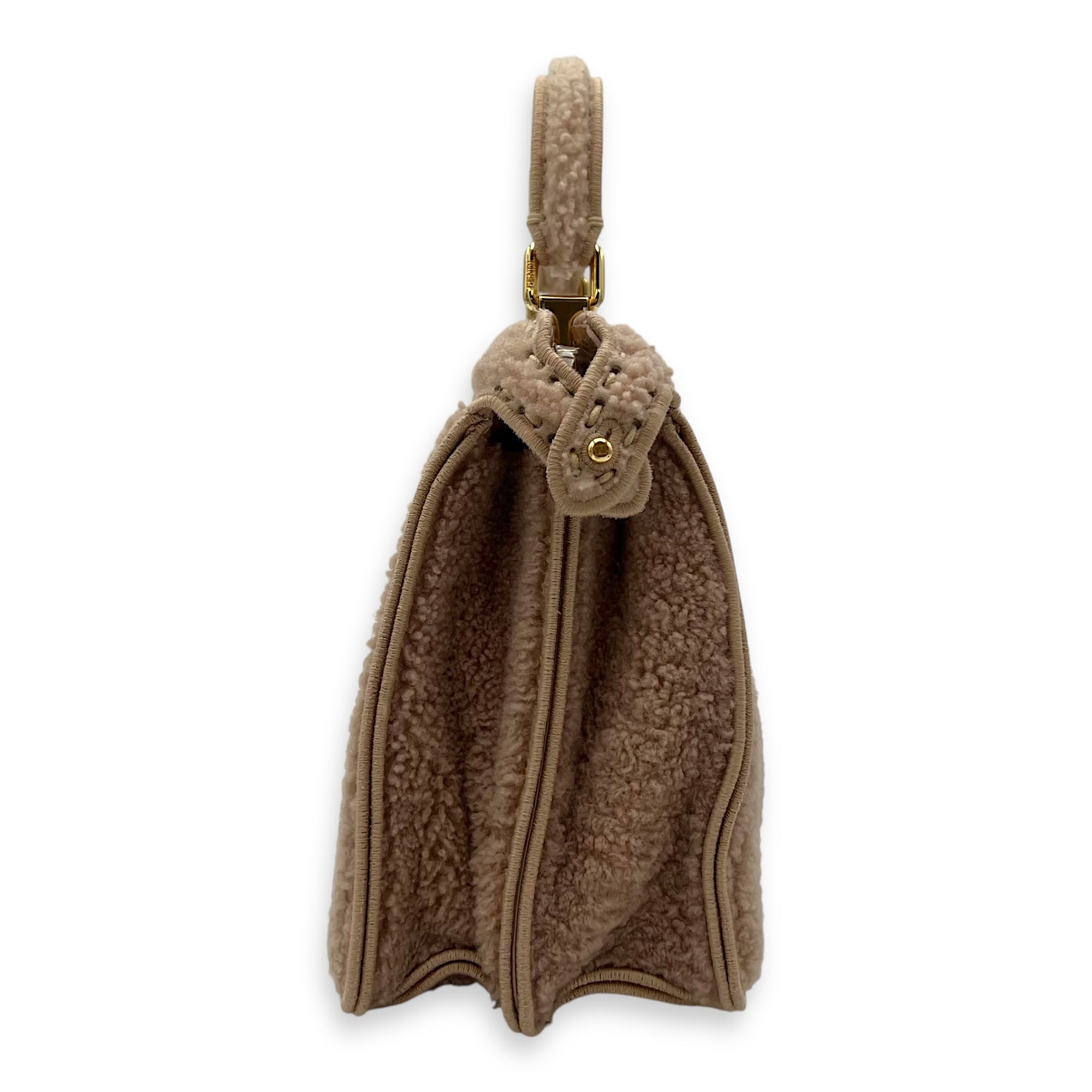 Iseeu Small Beige Top Handle Bag in Shearling, Gold hardware - Image 4