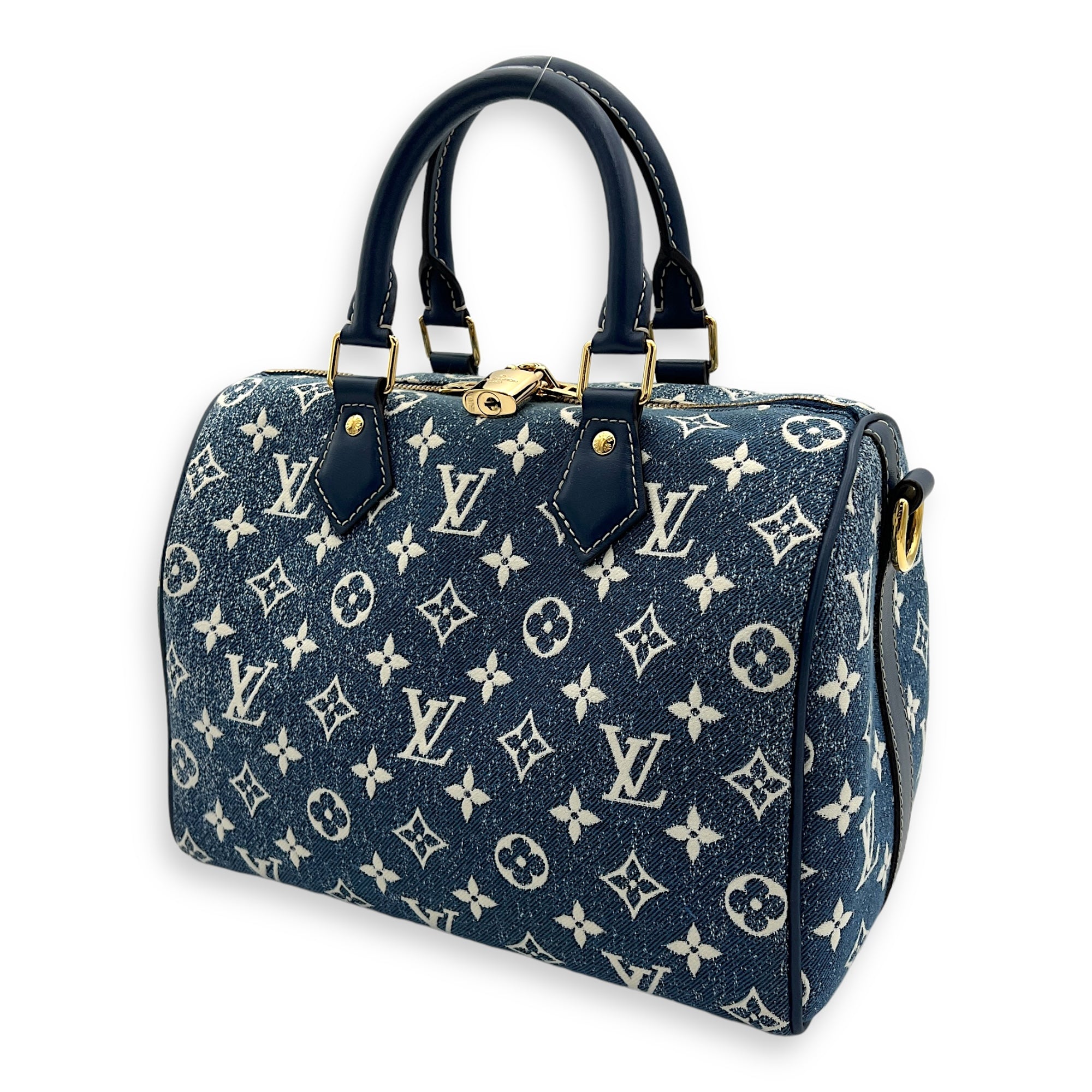 Speedy Top Handle Bag 30 Blue in Denim, Gold hardware - Image 5