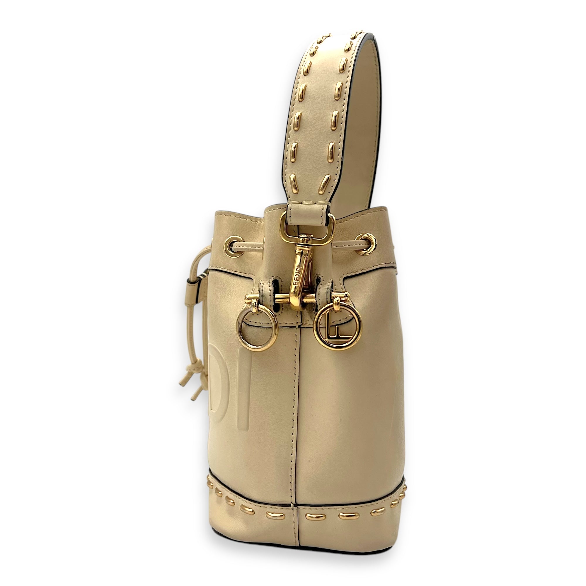 Mon Tresor Top Handle Bag Mini White in Calfskin, Gold hardware - Image 5