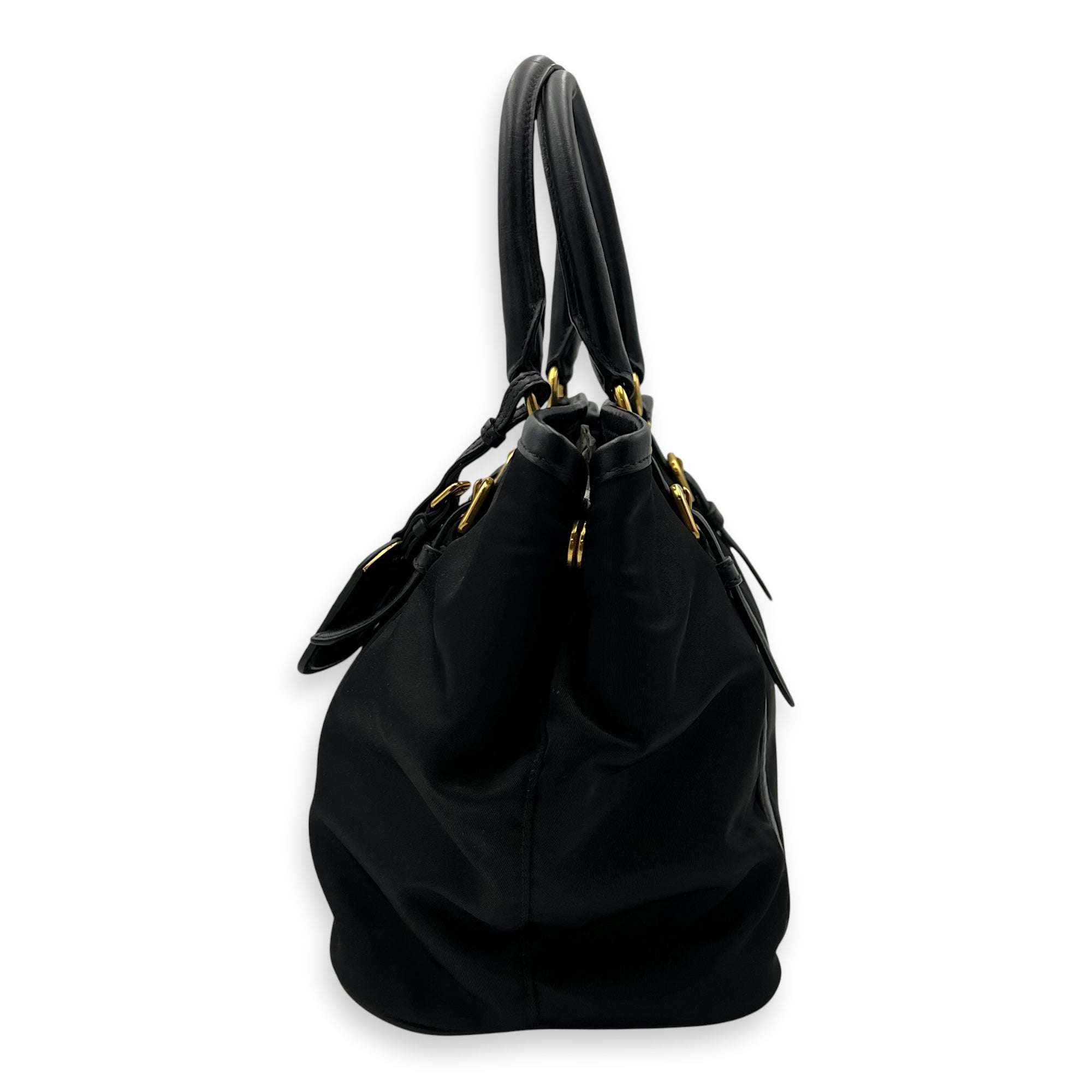 Logo Black Top Handle Bag in Nylon, Gold hardware - Image 5