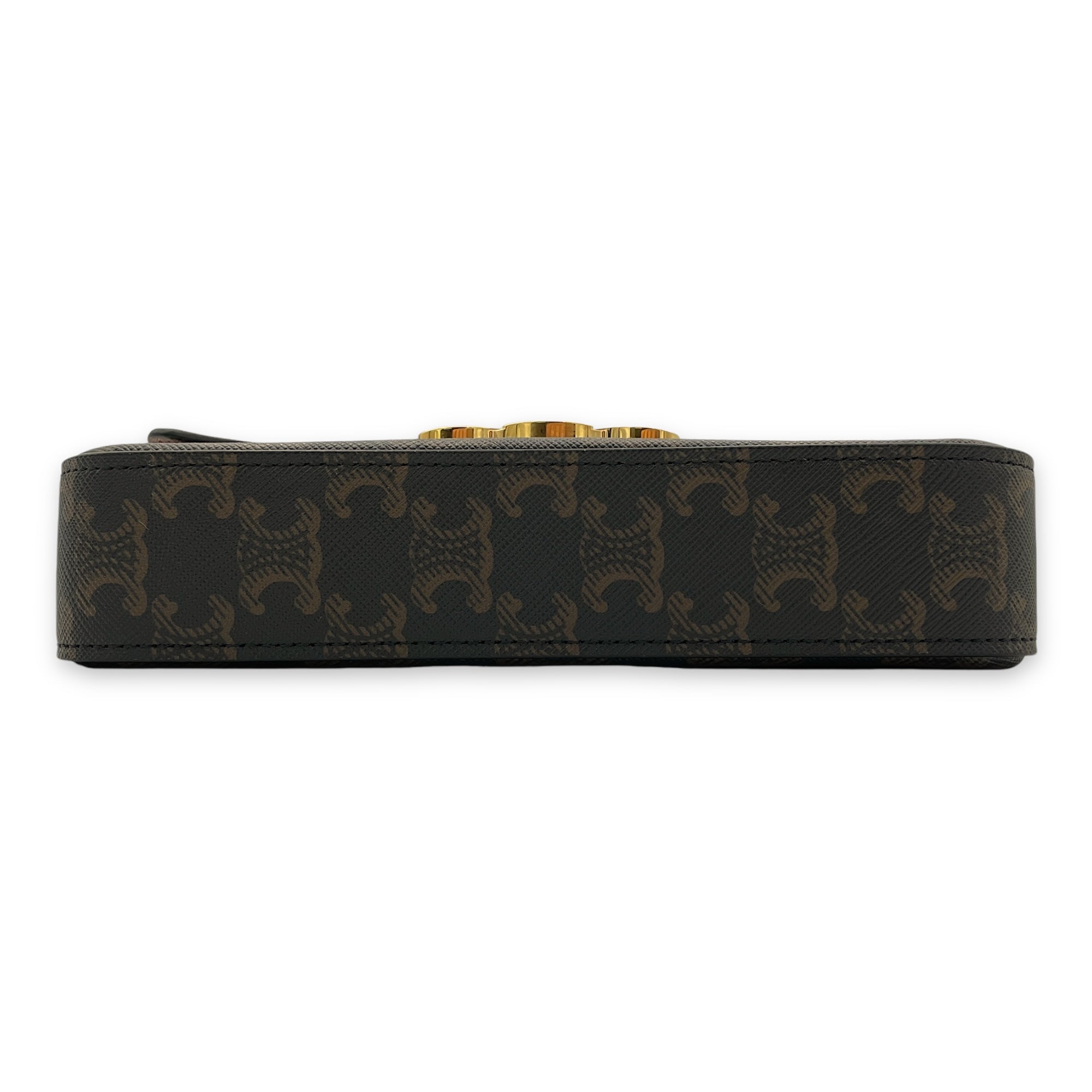 Triomphe Brown Shoulder Bag in Coated Canvas, Gold hardware - Image 6