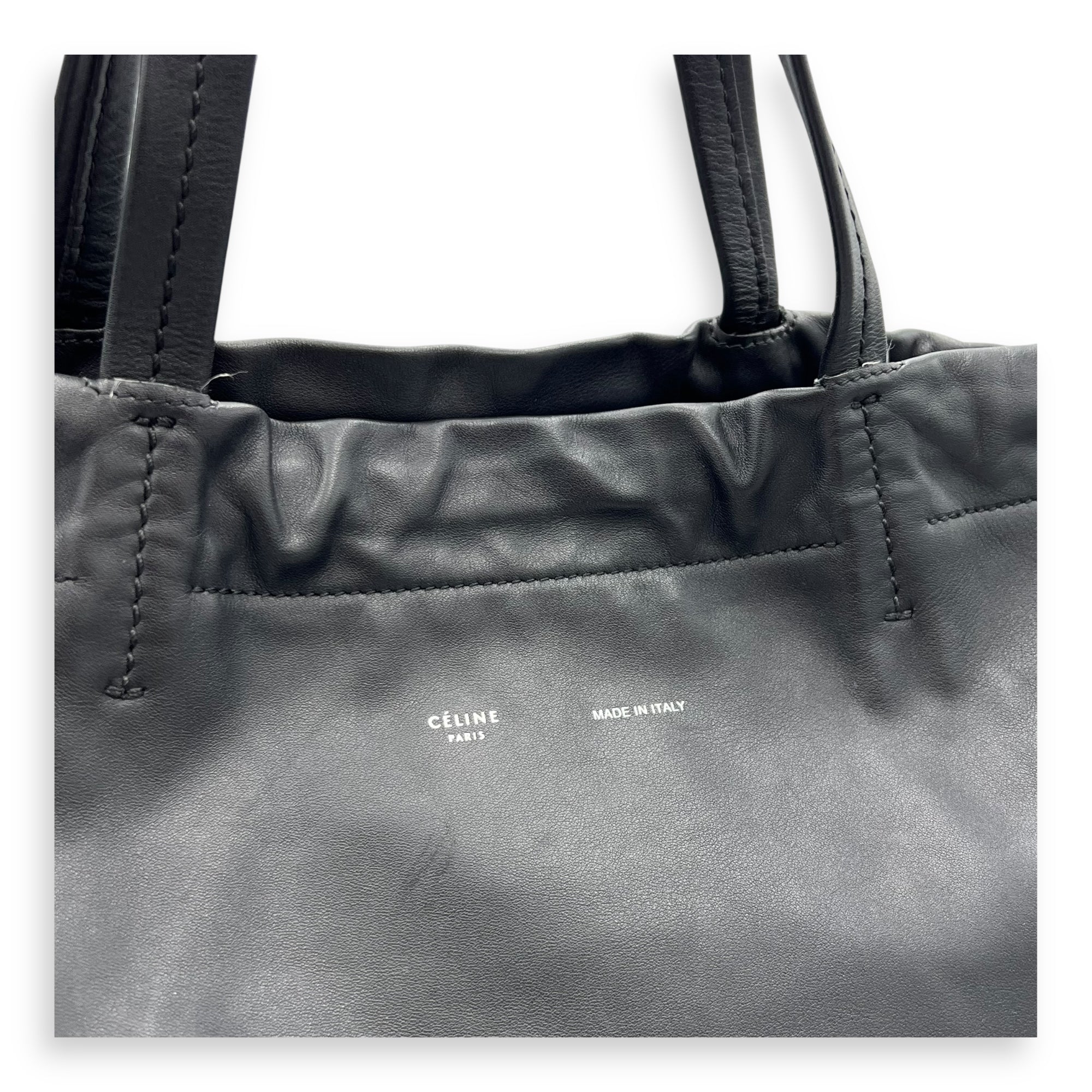 Drawstring Top Handle Bag Black in Calfskin, Silver hardware - Image 7