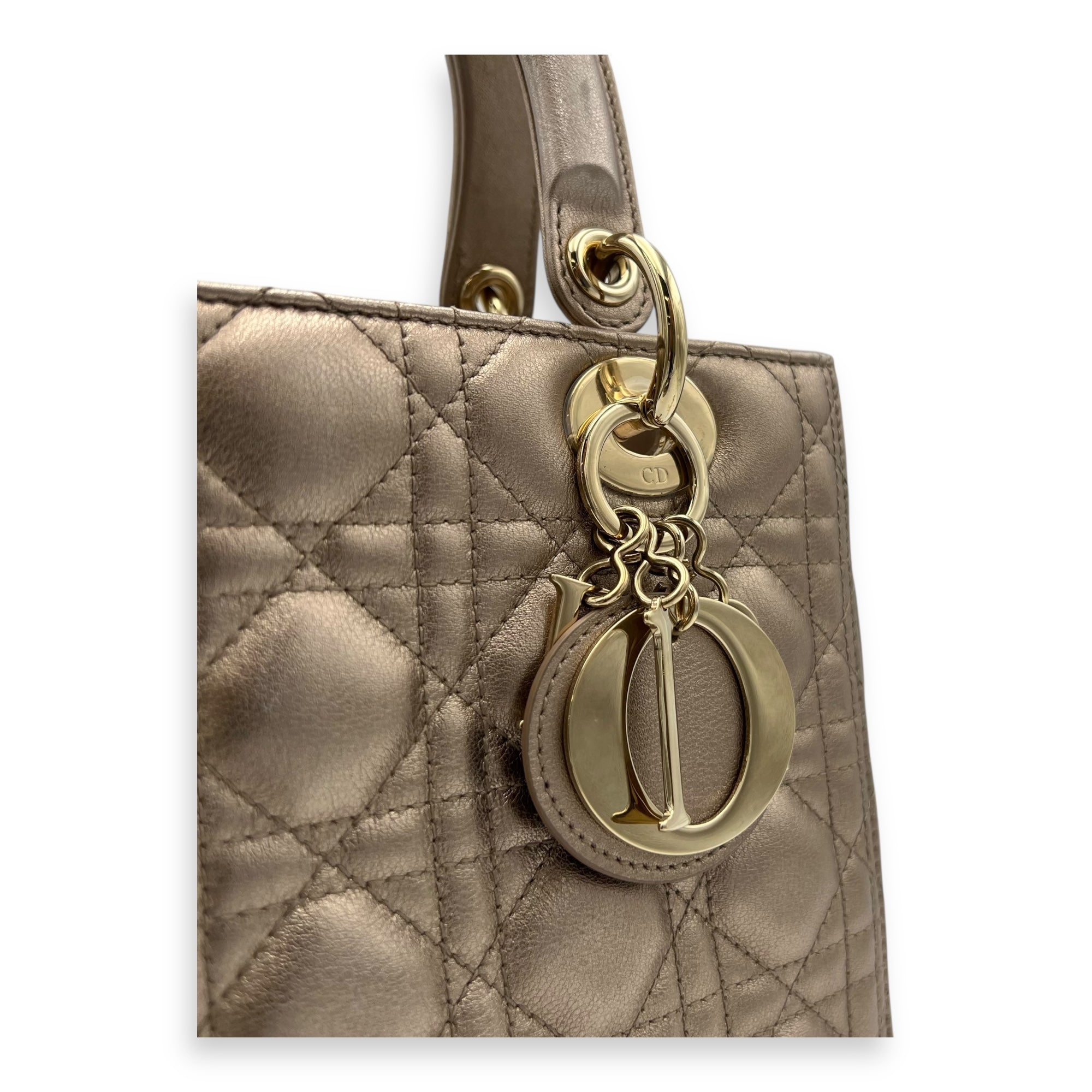 Lady Dior Medium Bronze Top Handle Bag in Lambskin, Gold hardware - Image 7