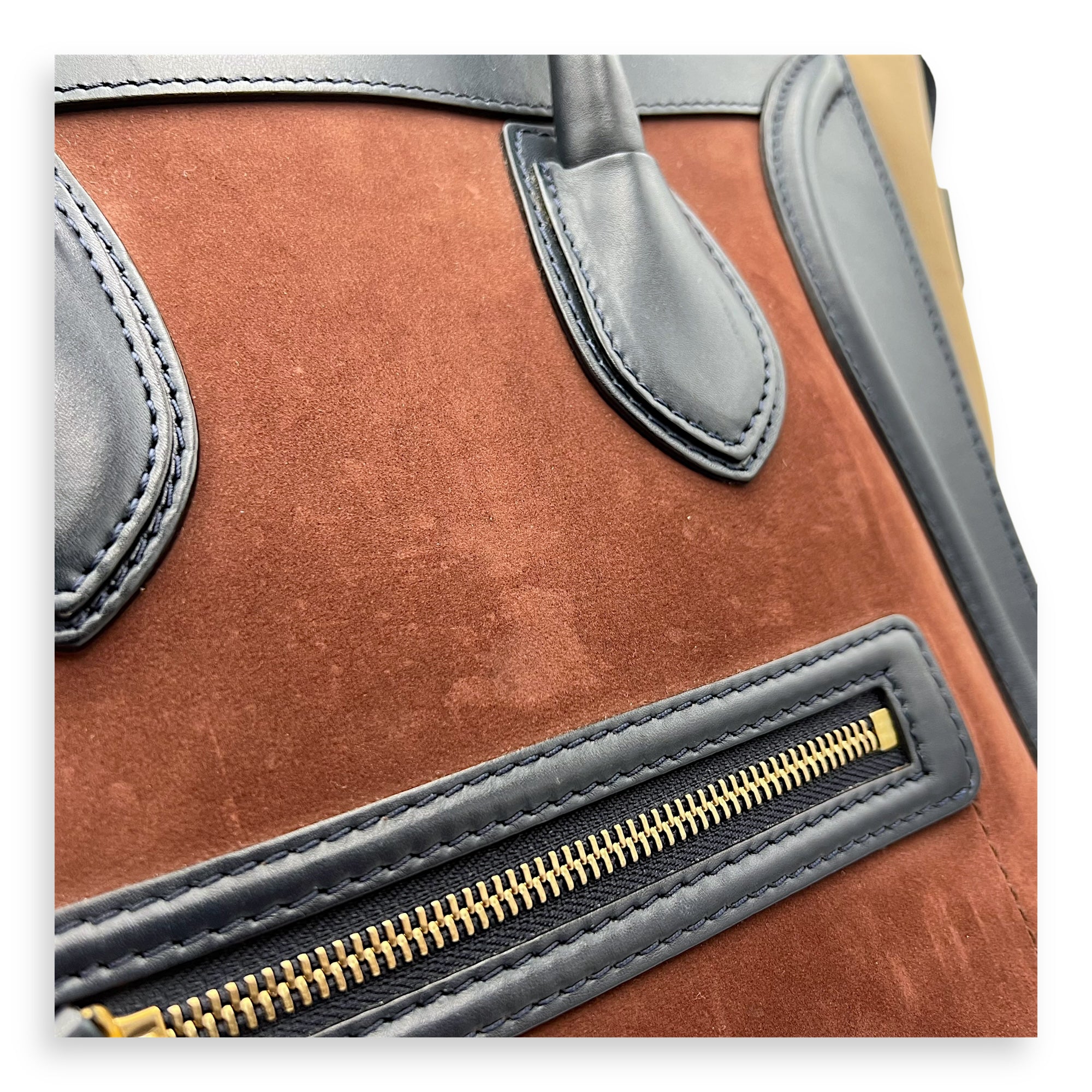 Luggage Mini Multi-colour Top Handle Bag in Suede Leather, Gold hardware - Image 9