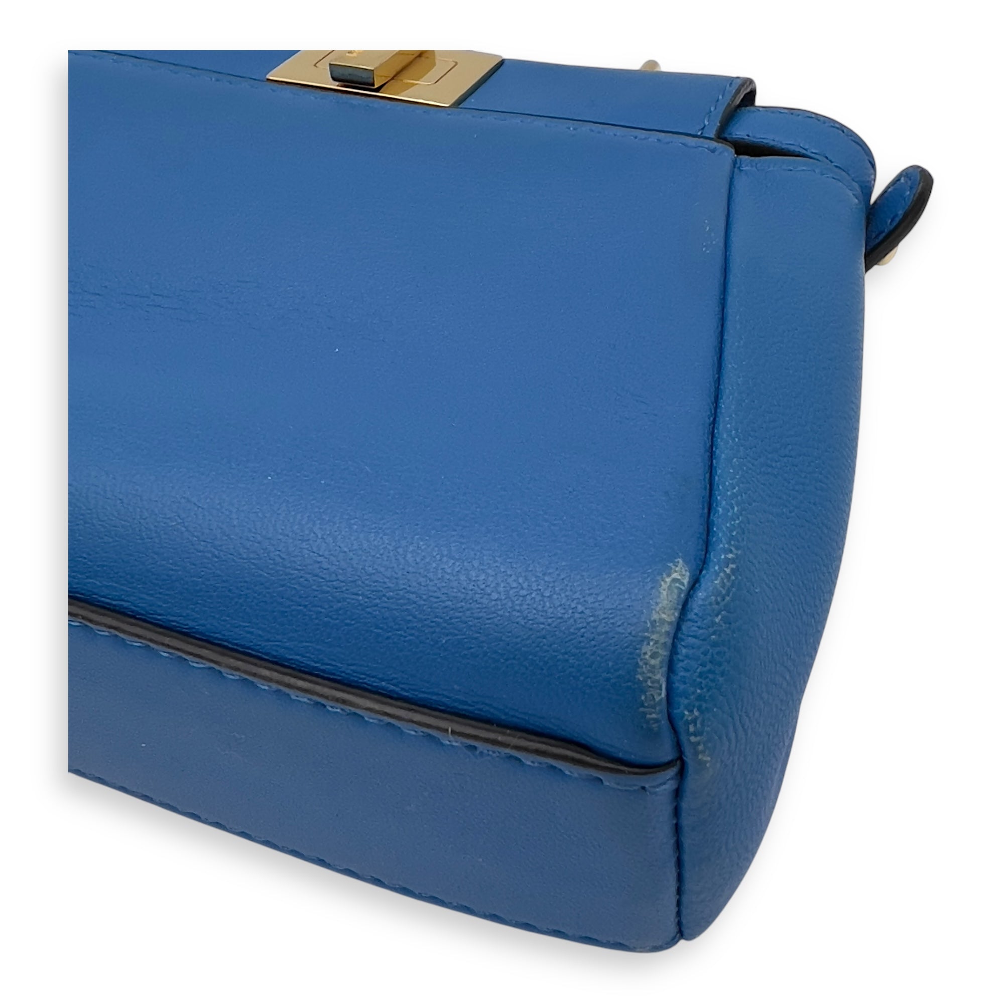 Peekaboo Top Handle Bag Micro Blue in Calfskin , Gold Hardware - Image 8
