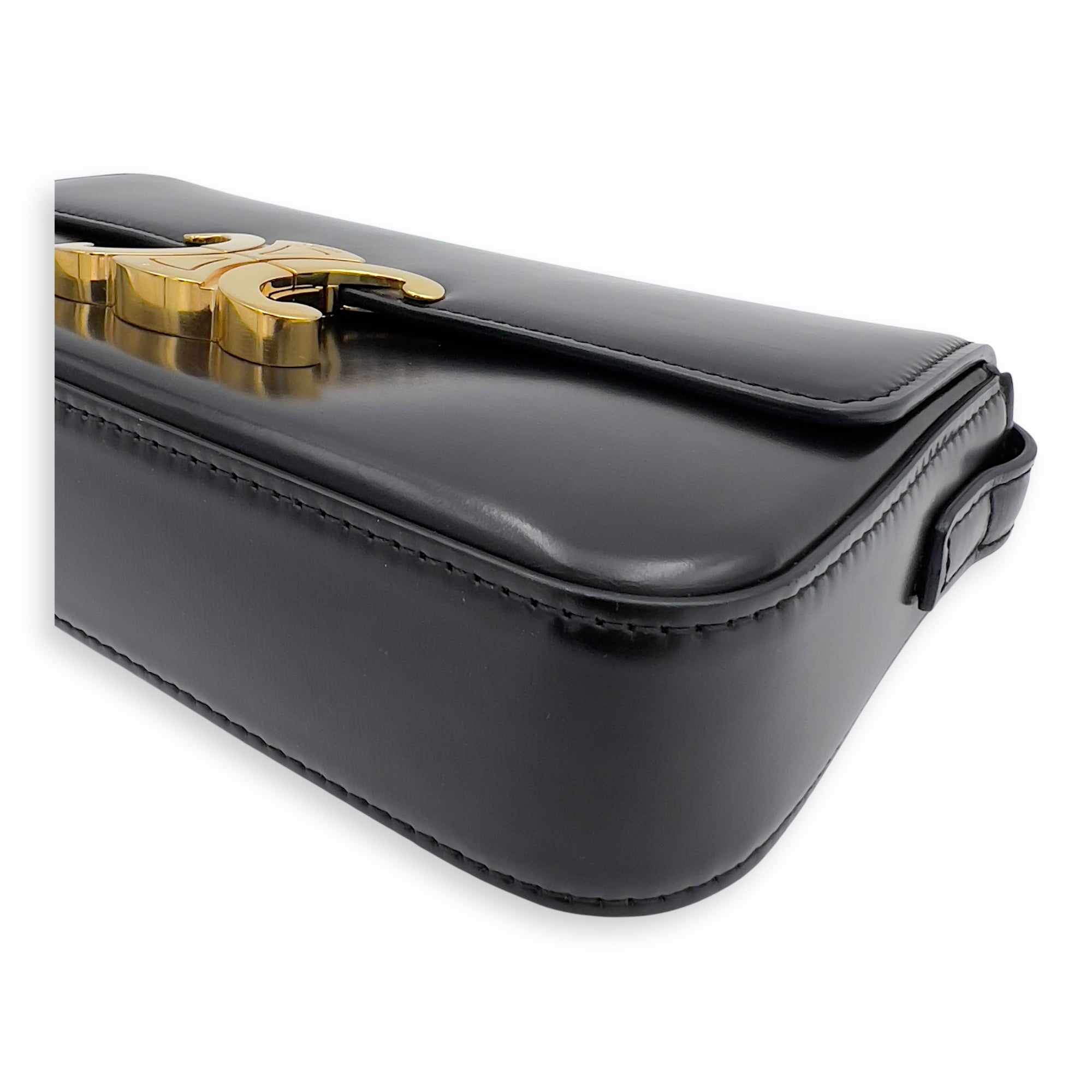 Triomphe Claude Black Shoulder Bag in Calfskin, Gold hardware - Image 9