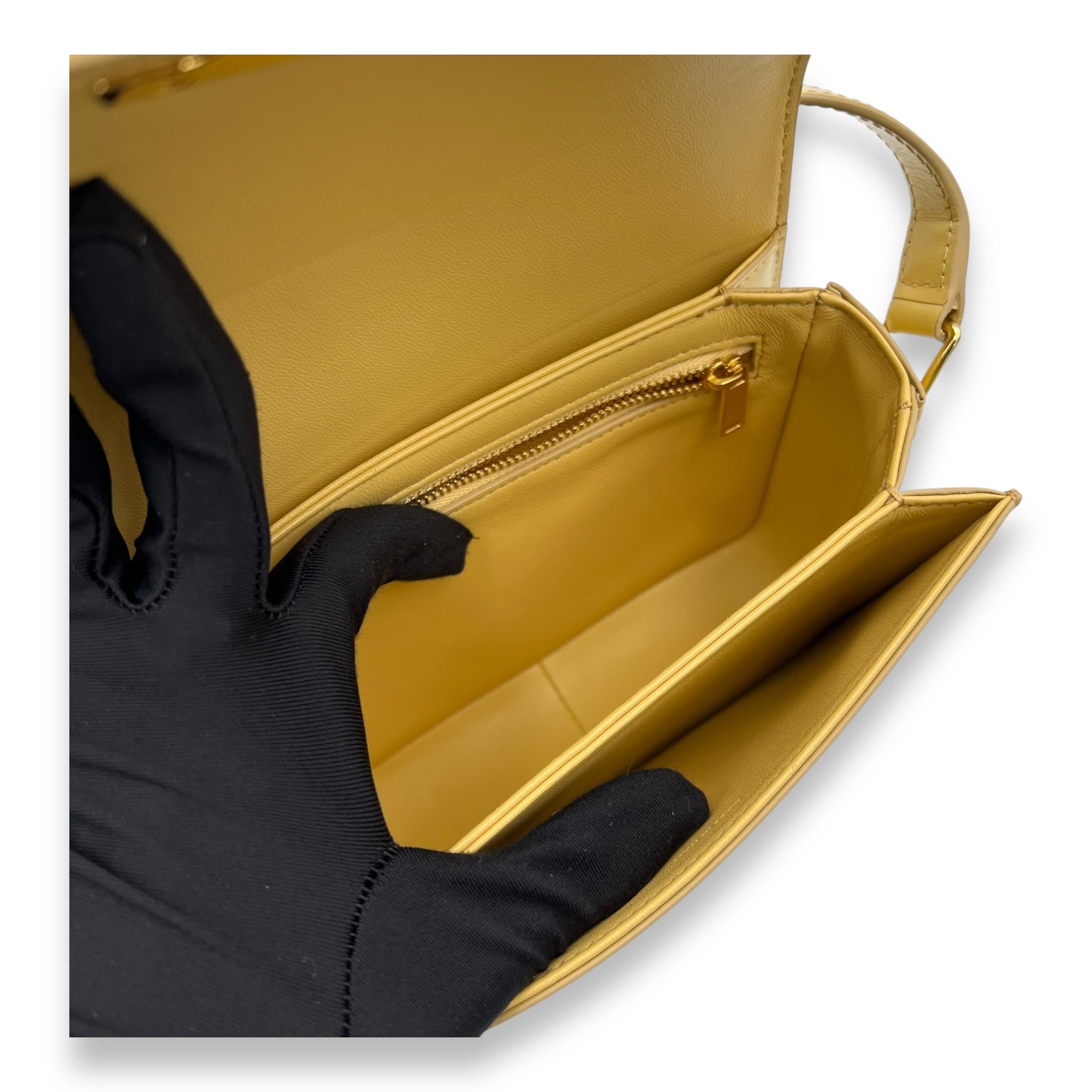 Triomphe Crossbody Bag Teen Yellow in Calfskin, Gold hardware - Image 10