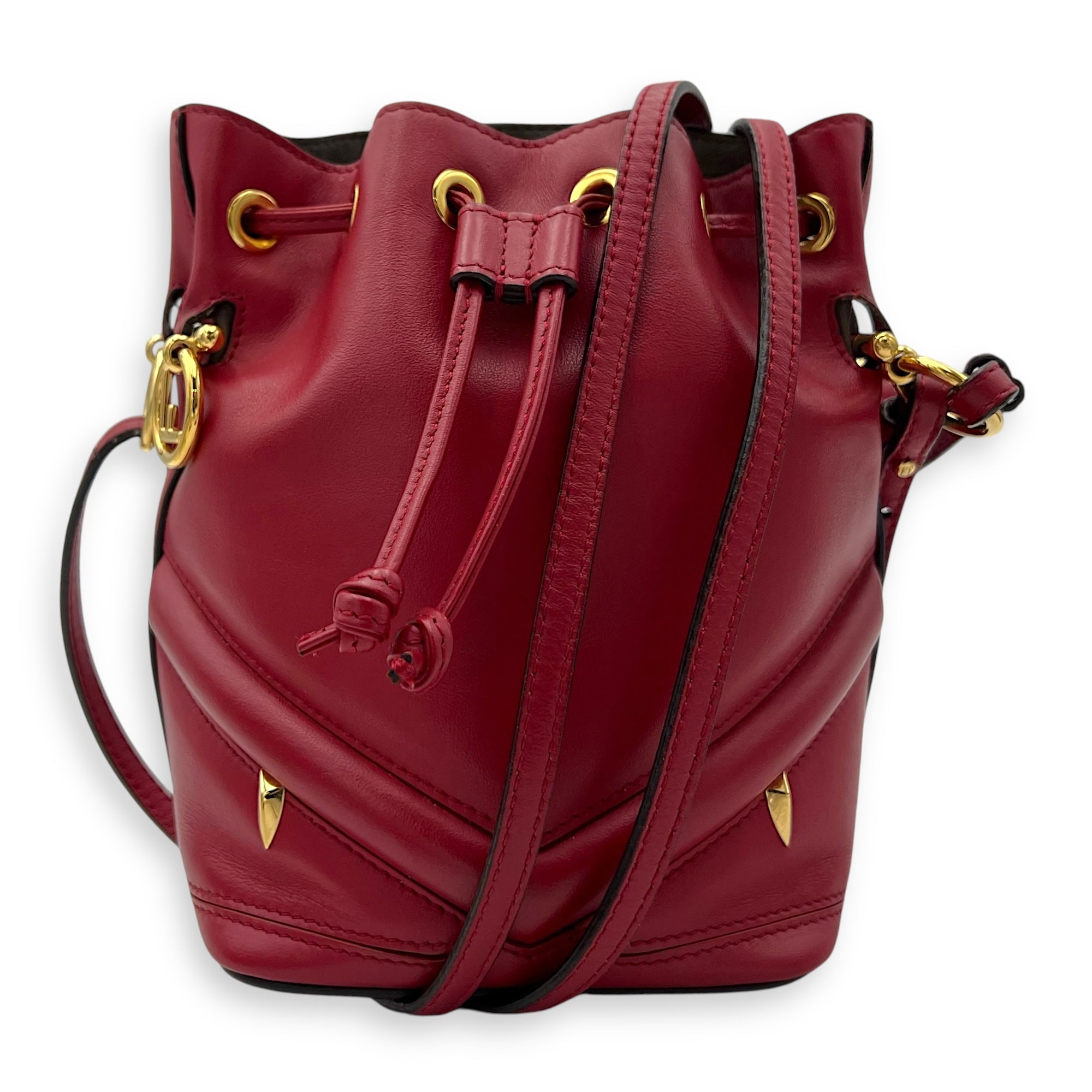 Mon Tresor Bucket Bag Red in Calfskin, Gold hardware - Image 10