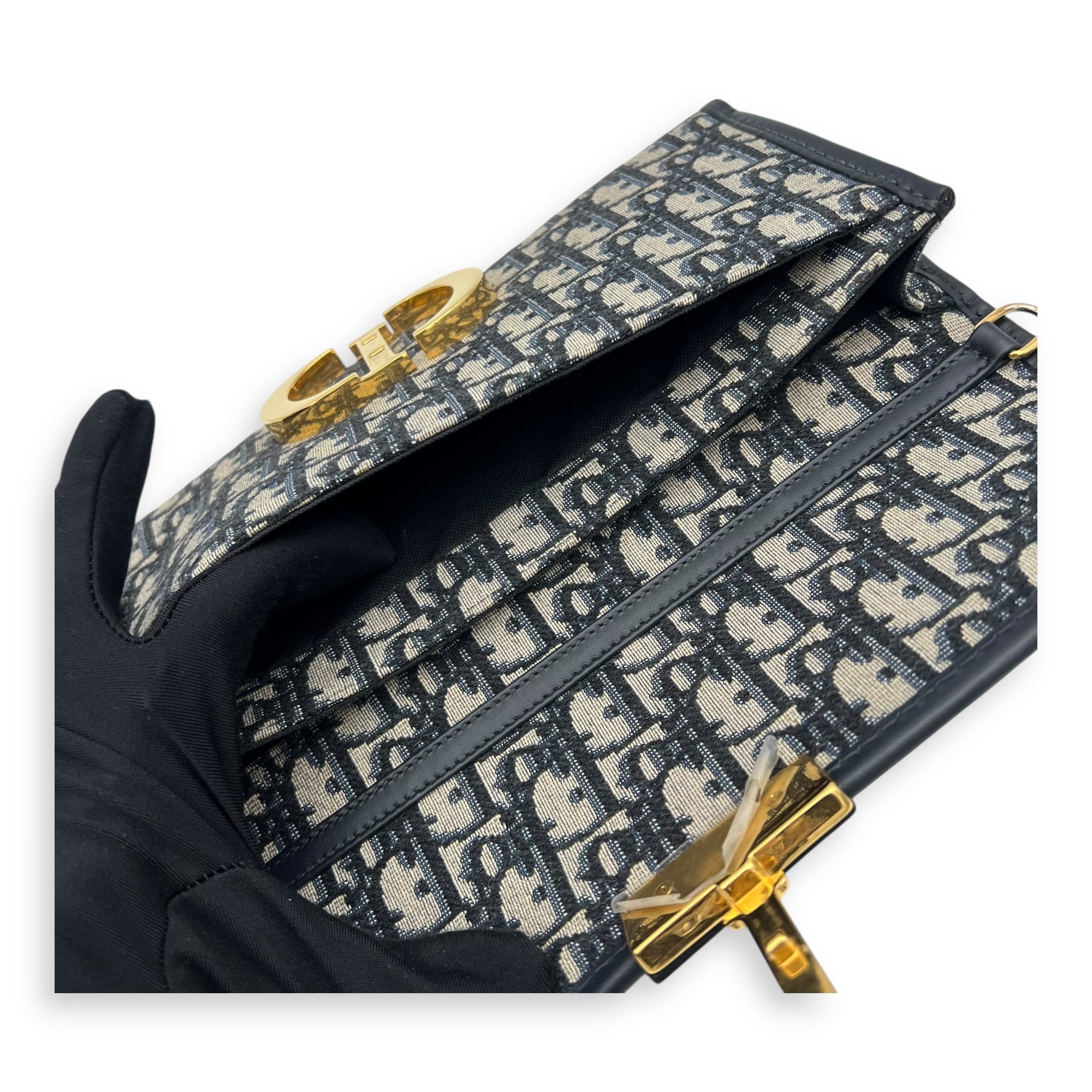 Montaigne Crossbody Bag Medium Blue in Canvas, Gold hardware - Image 10