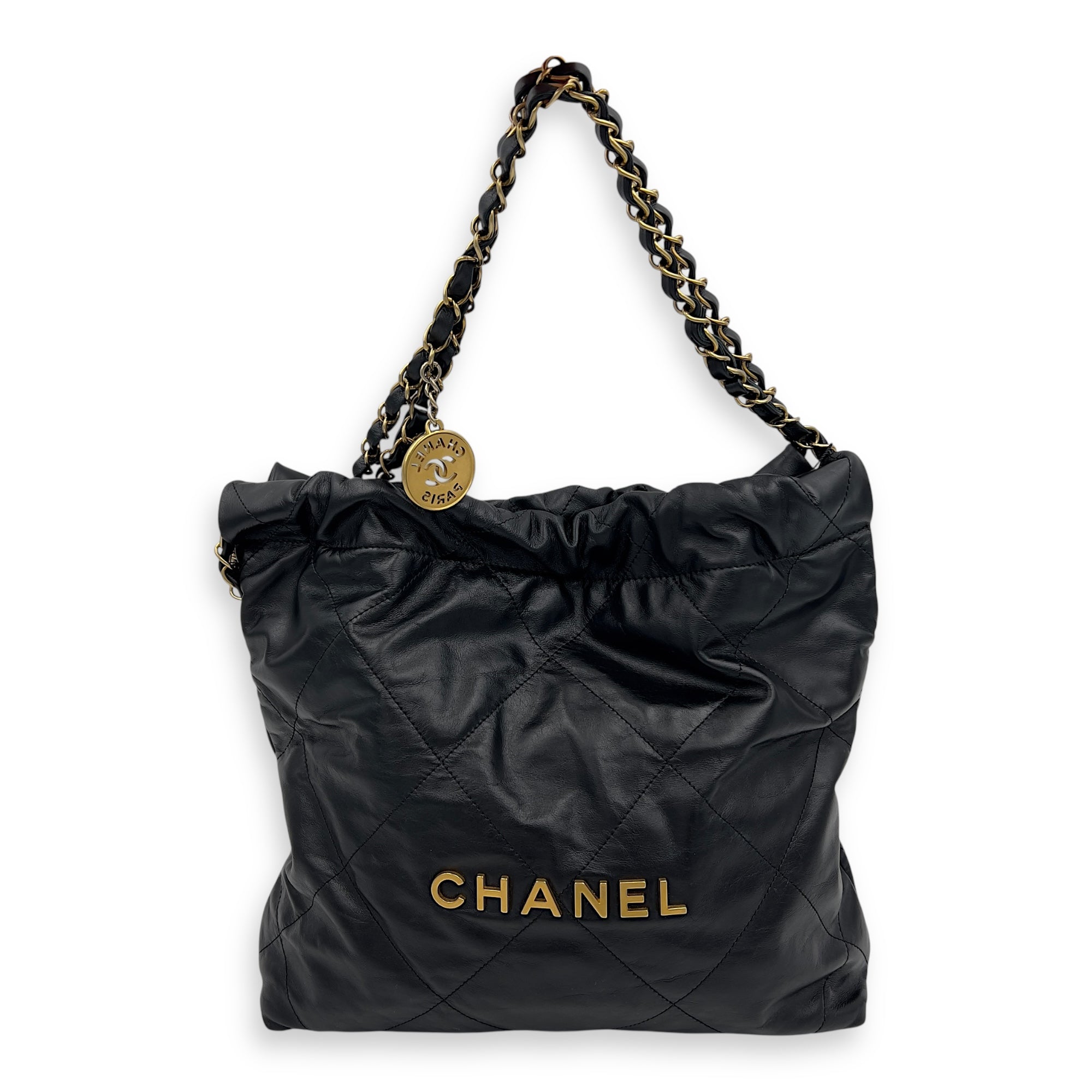 22 Tote Shoulder Bag Small Black in Calfskin, Gold hardware - Image 10