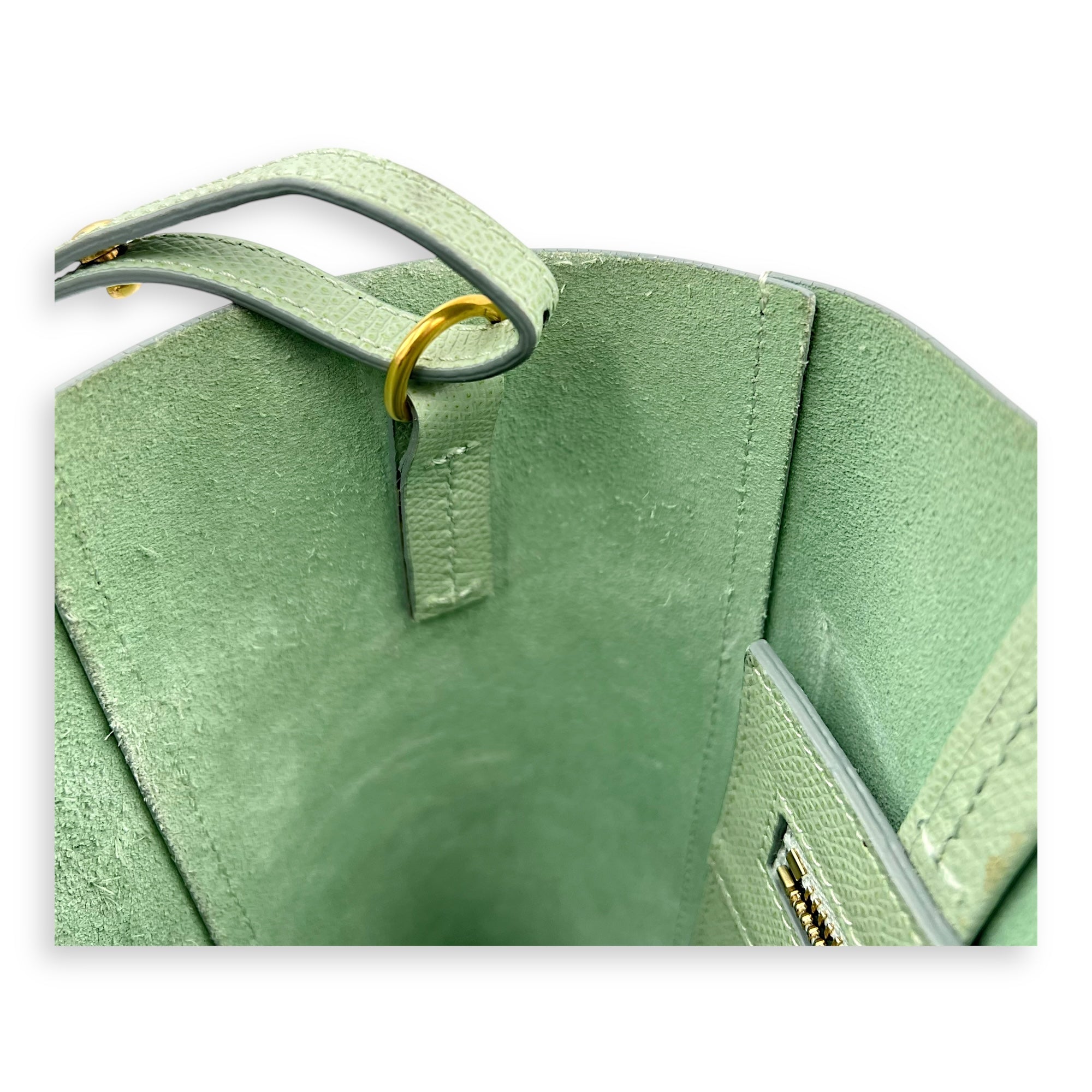 Cabas Green Tote Bag in Calfskin, Gold hardware - Image 13
