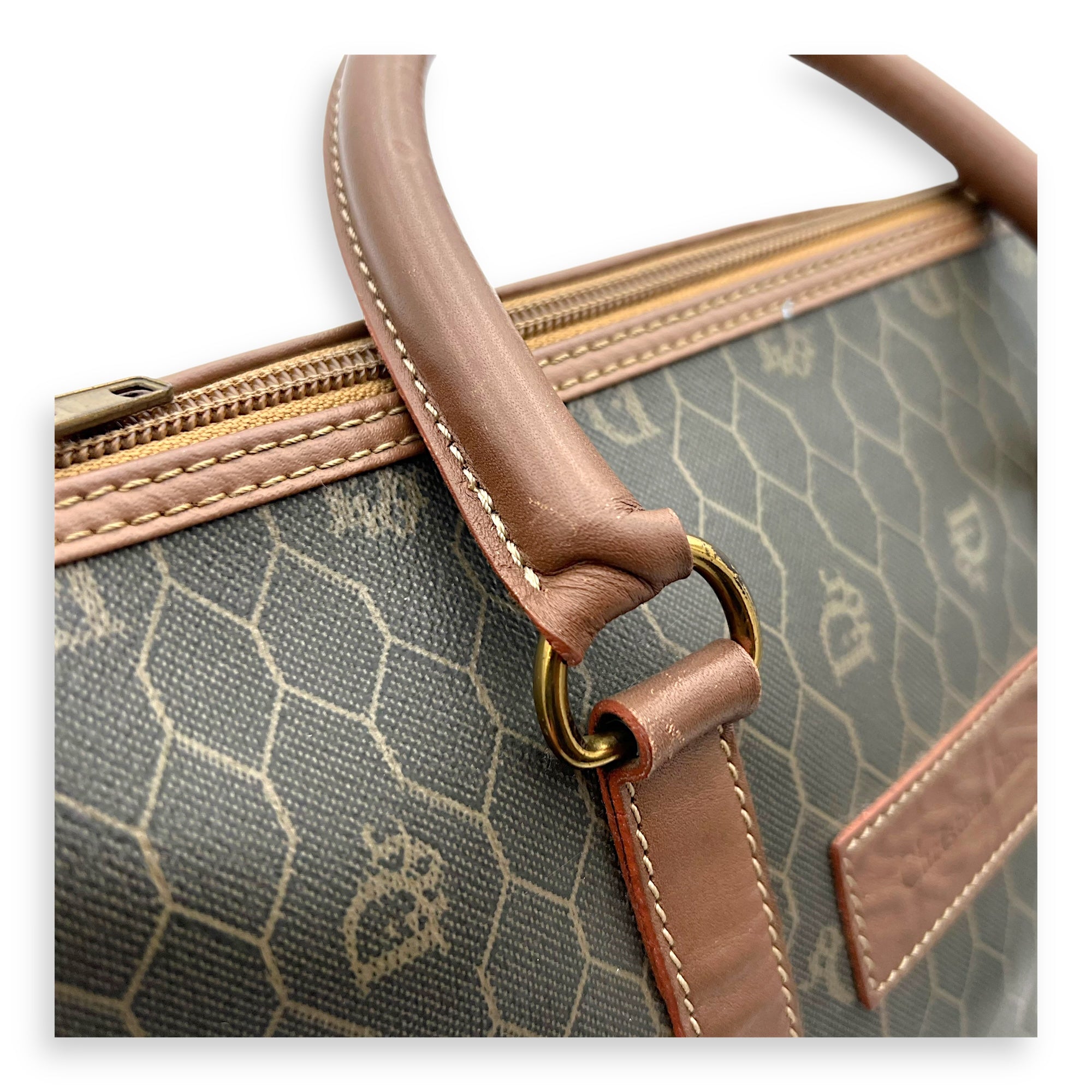 Honeycomb Top Handle Bag Brown in Coated Canvas, Gold hardware - Image 13