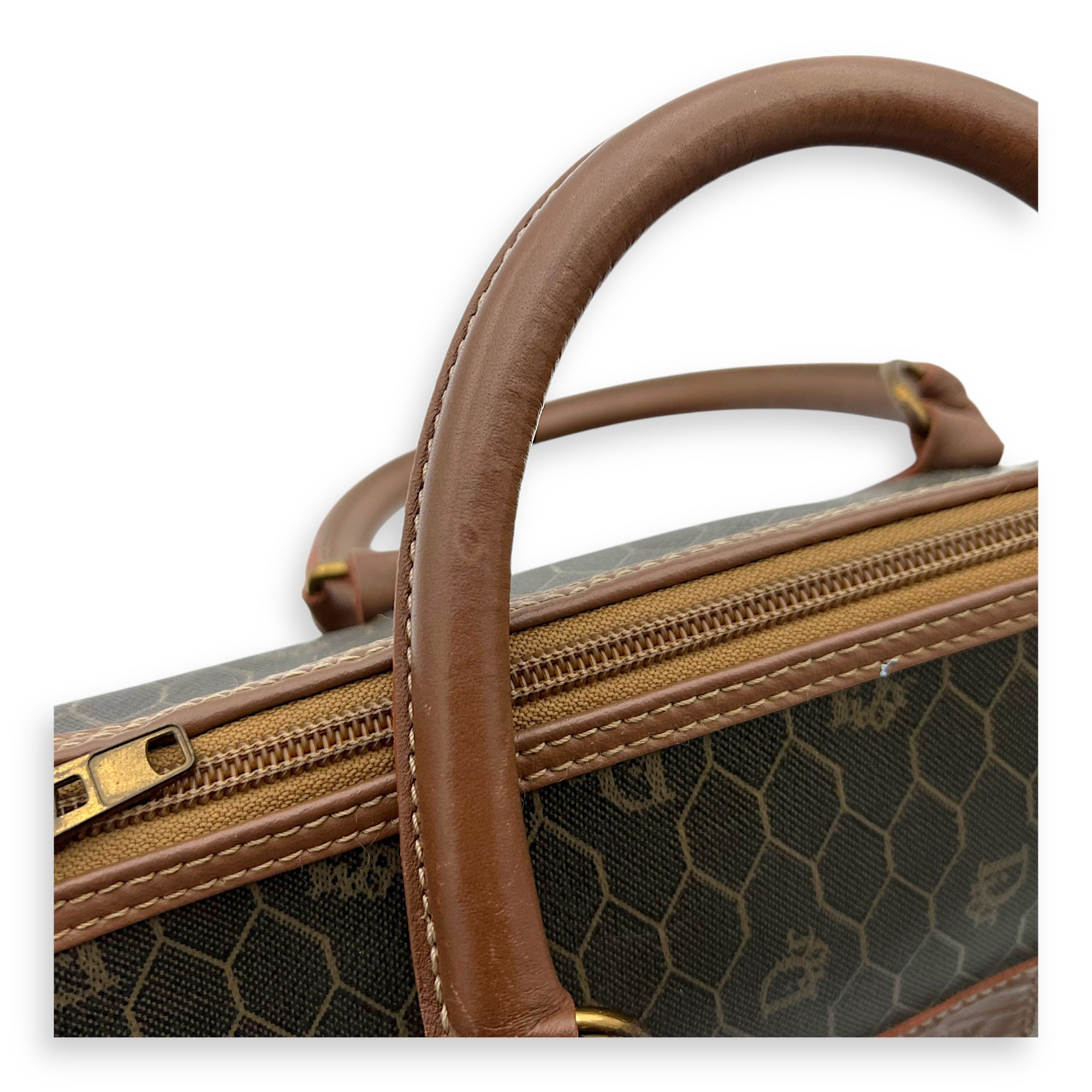 Honeycomb Top Handle Bag Brown in Coated Canvas, Gold hardware - Image 15