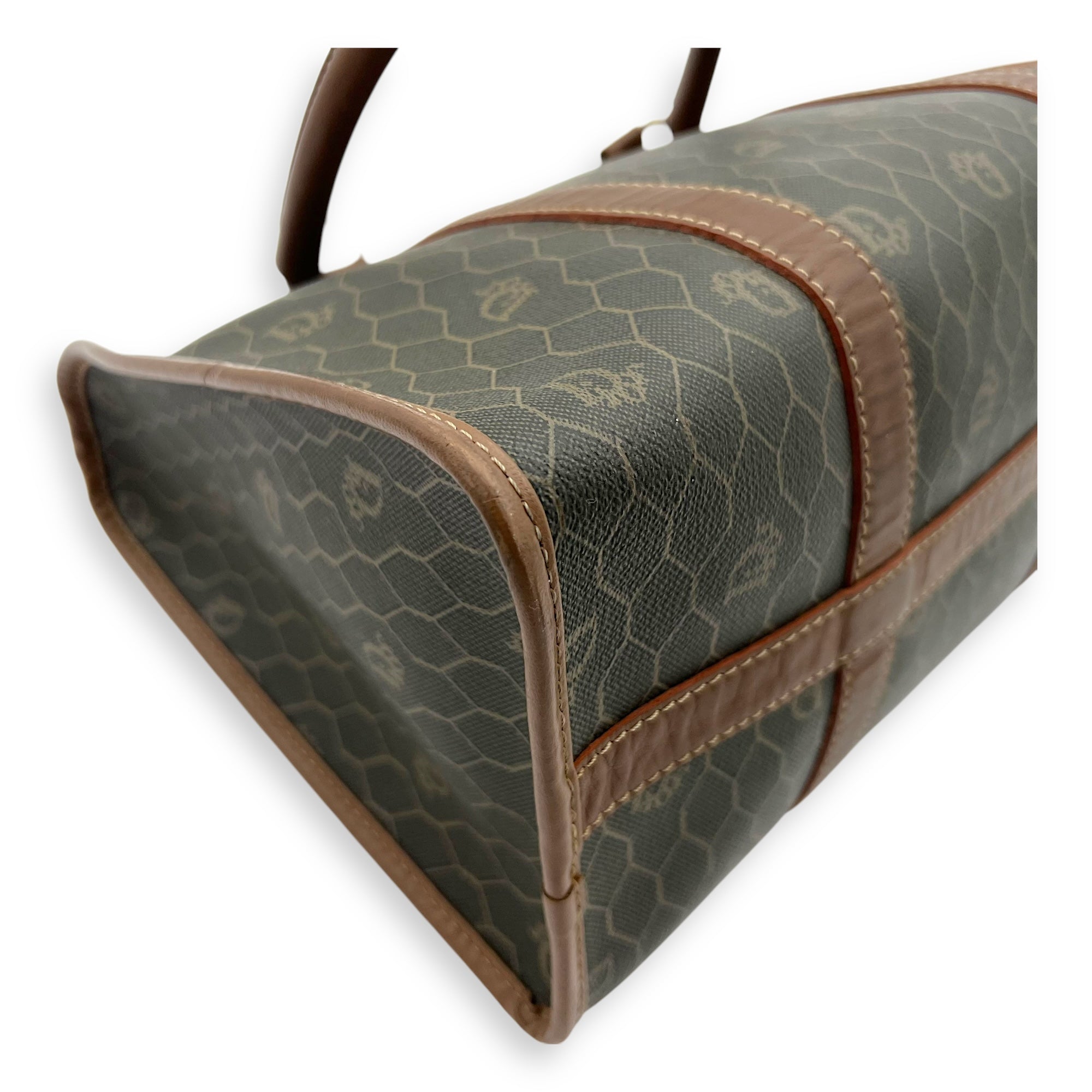 Honeycomb Top Handle Bag Brown in Coated Canvas, Gold hardware - Image 18