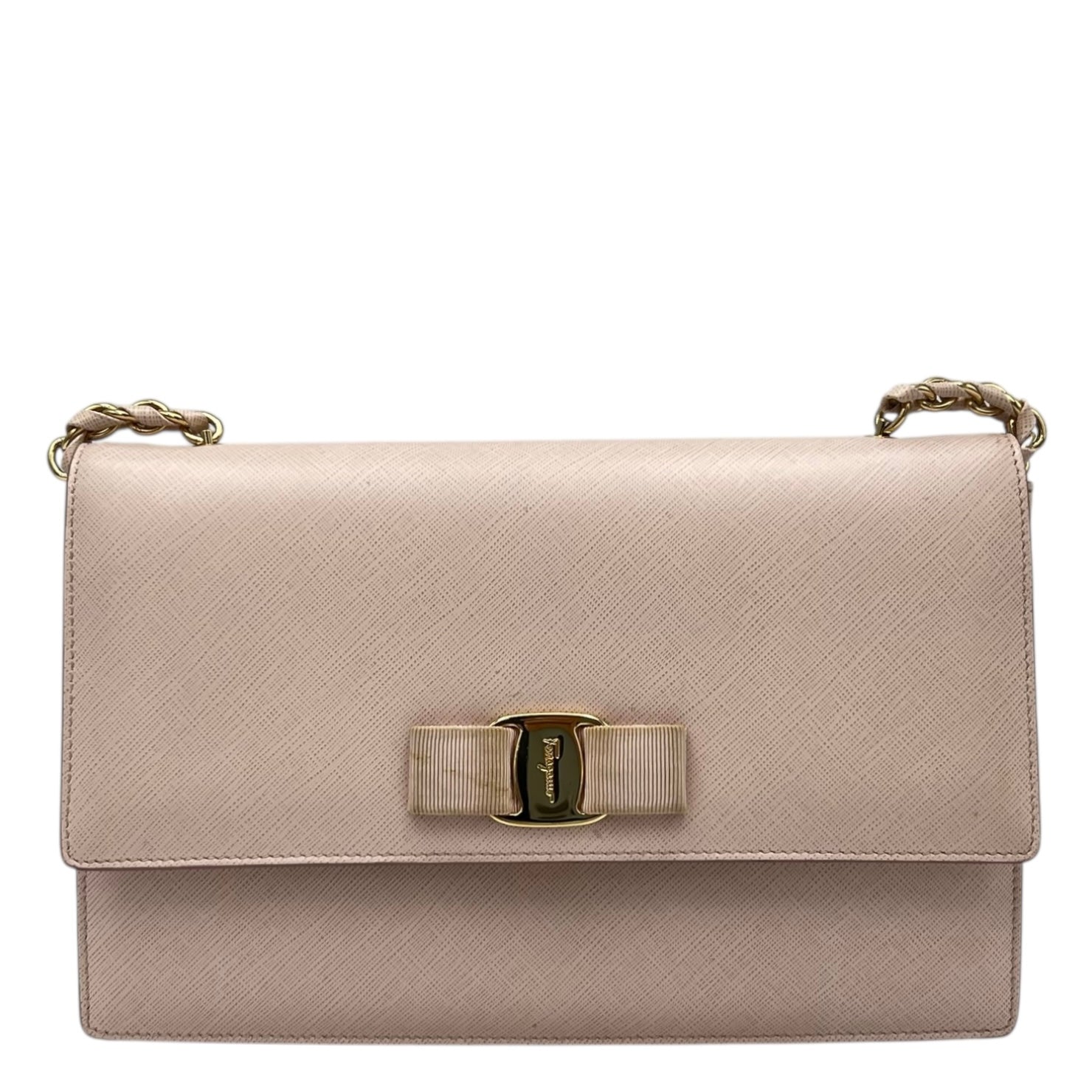 Vara Bow Pink Crossbody Bag in Calfskin, Gold hardware