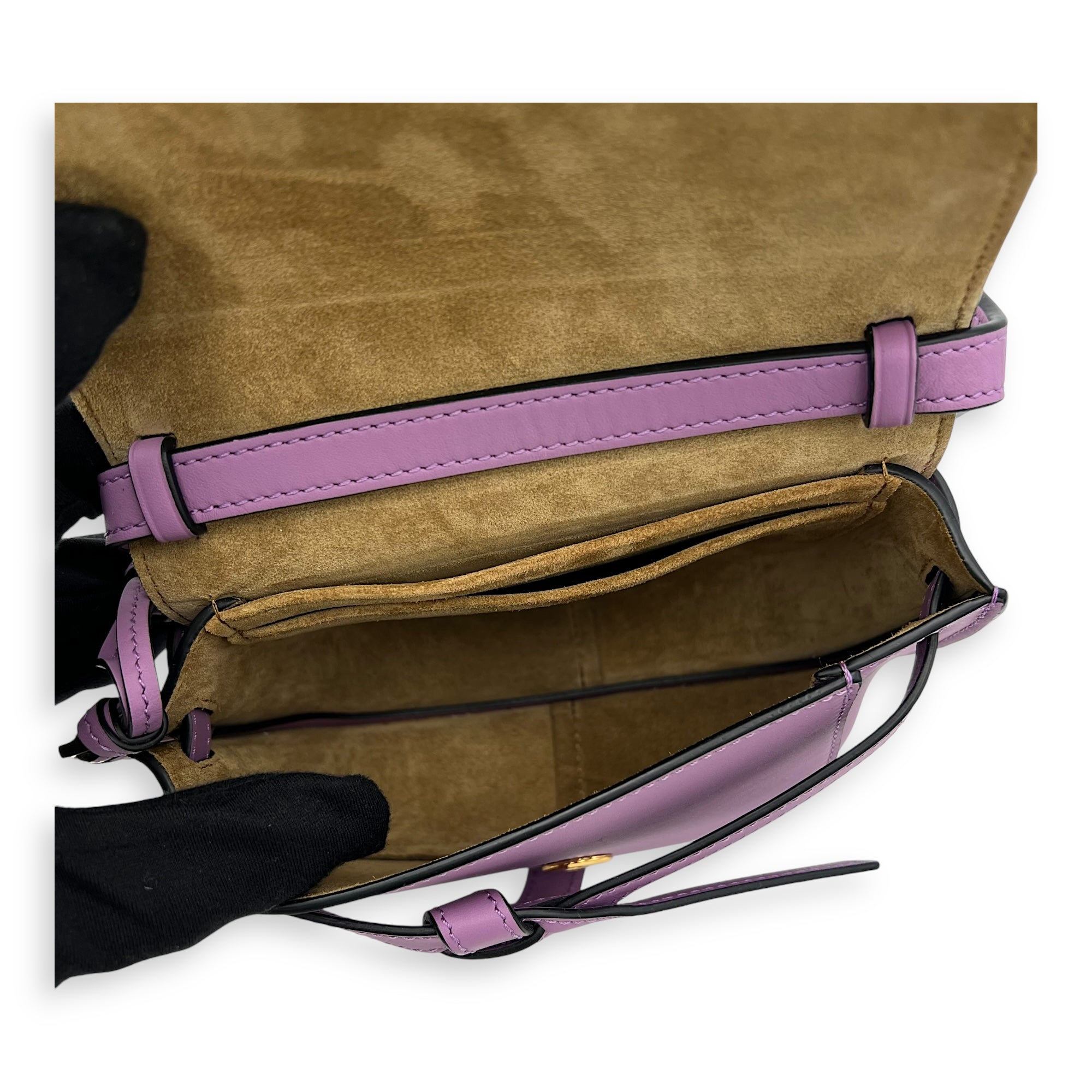 Gate Dual Mini Purple Crossbody Bag in Calfskin, Gold hardware - Image 7