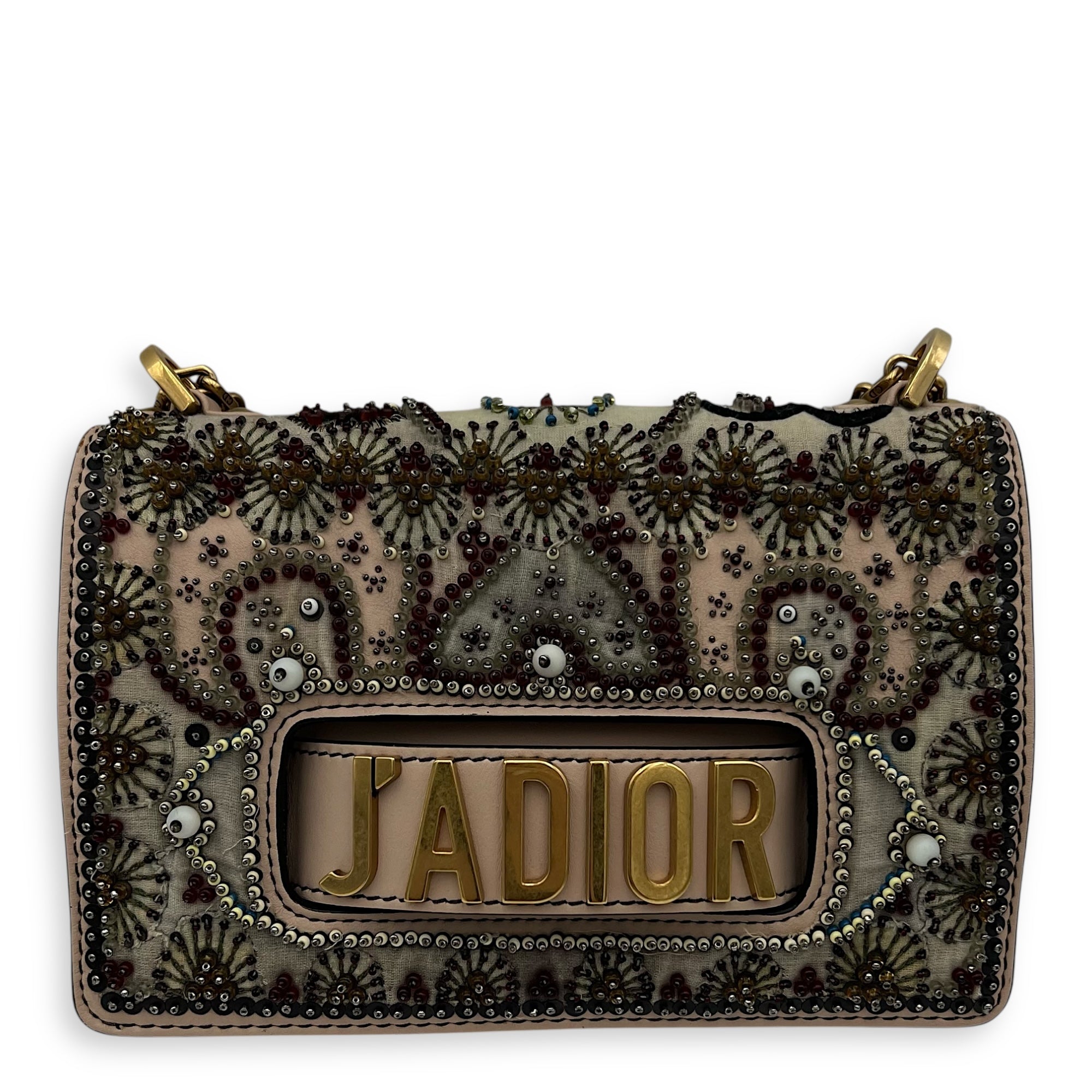 J'adior Shoulder Bag Pink in Calfskin, Gold hardware