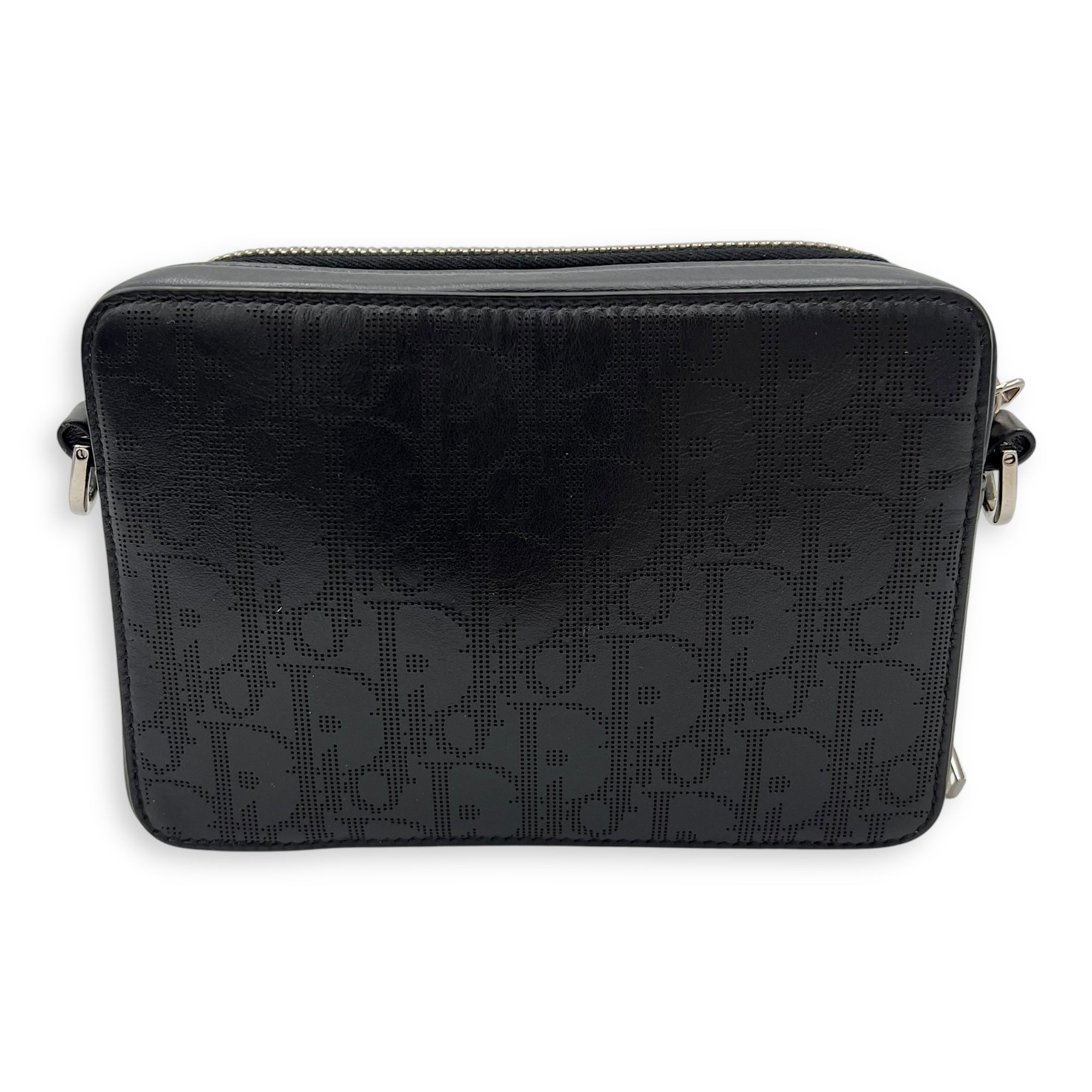 Double Zip Small Black Galaxy Leather Crossbody Bag in Calfskin, Silver hardware - Image 3