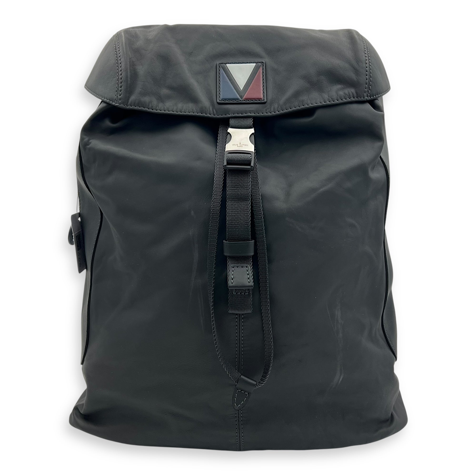 V-Line Pulse Grey Backpack in Calfskin, Silver hardware