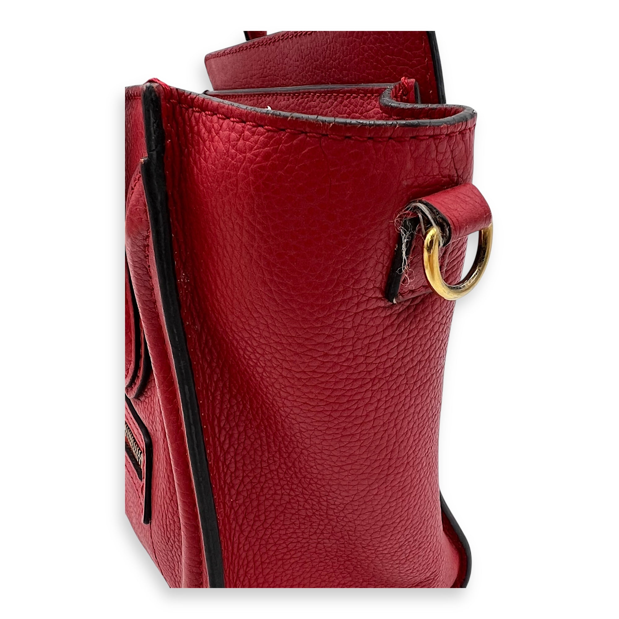Luggage Nano Red Top Handle Bag in Calfskin, Gold hardware - Image 15