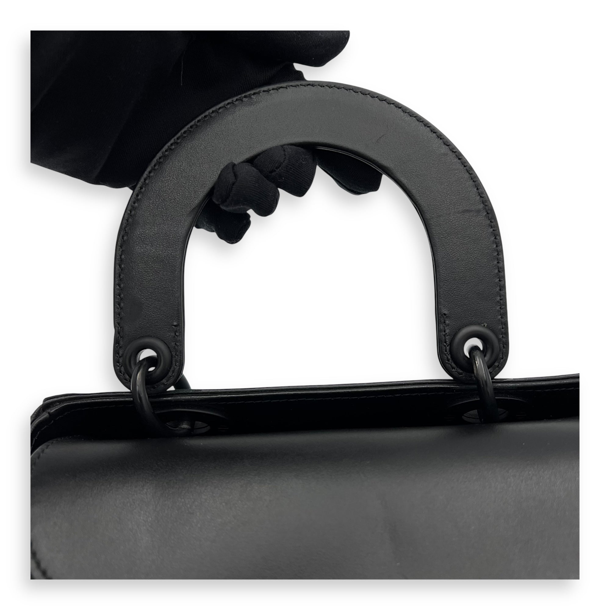 Lady Dior Small Black Top Handle Bag in Calfskin, Ultramatte hardware - Image 13