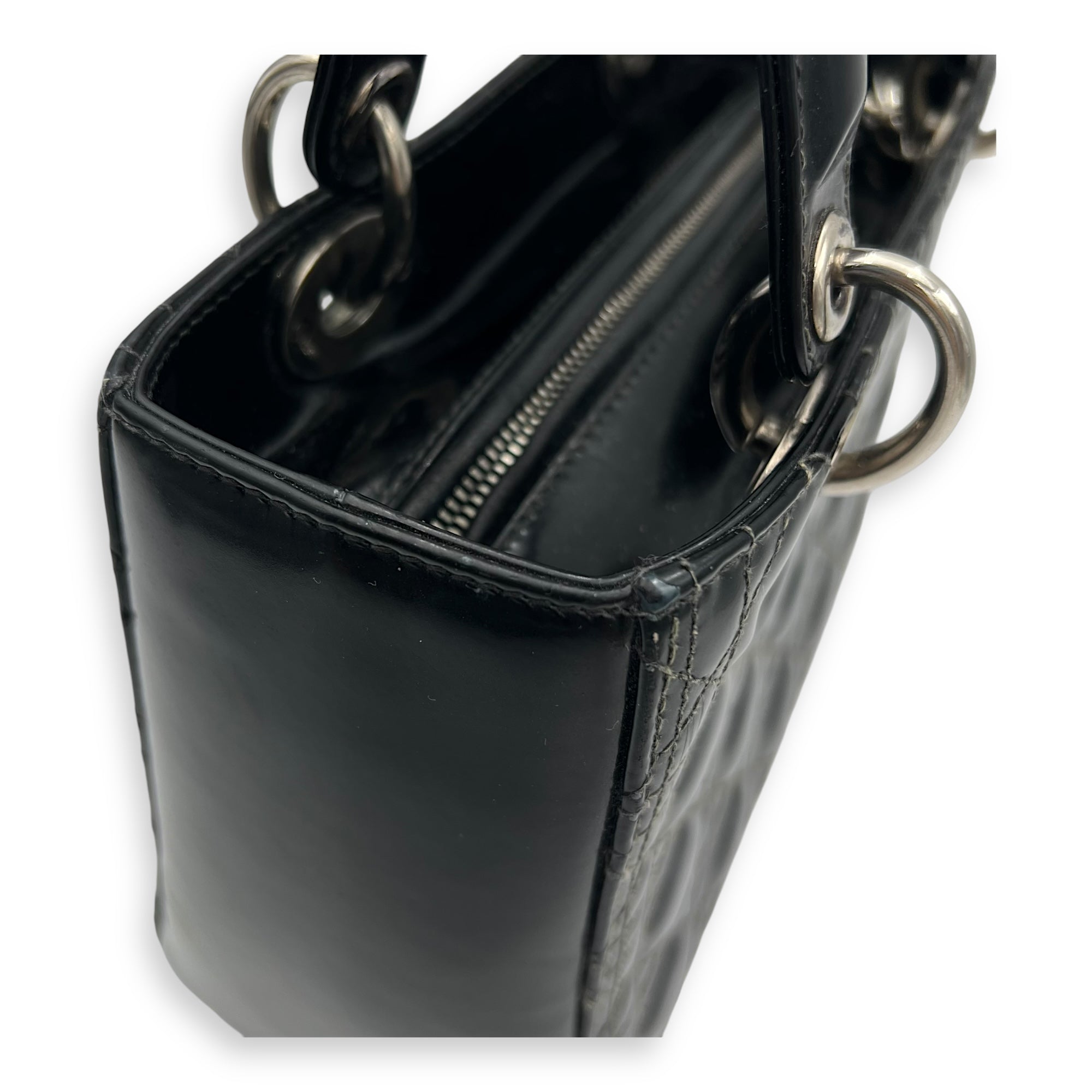Lady Dior Top Handle Bag Medium Black in Patent Leather, Silver hardware - Image 8