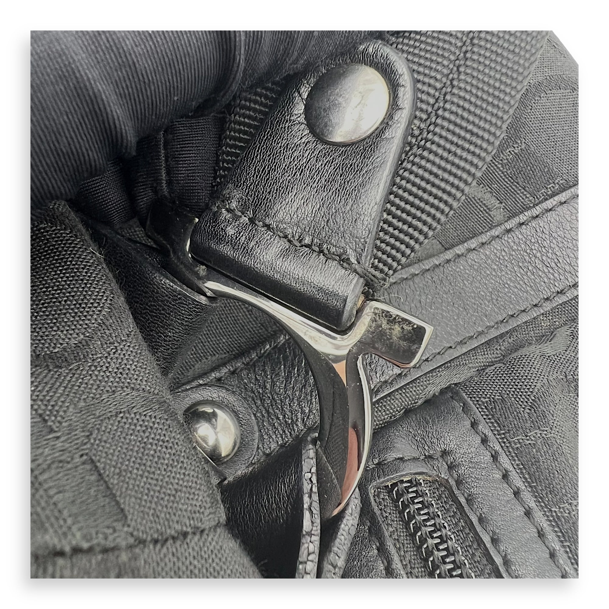 Vintage Black Shoulder Bag in Canvas, Silver hardware - Image 10