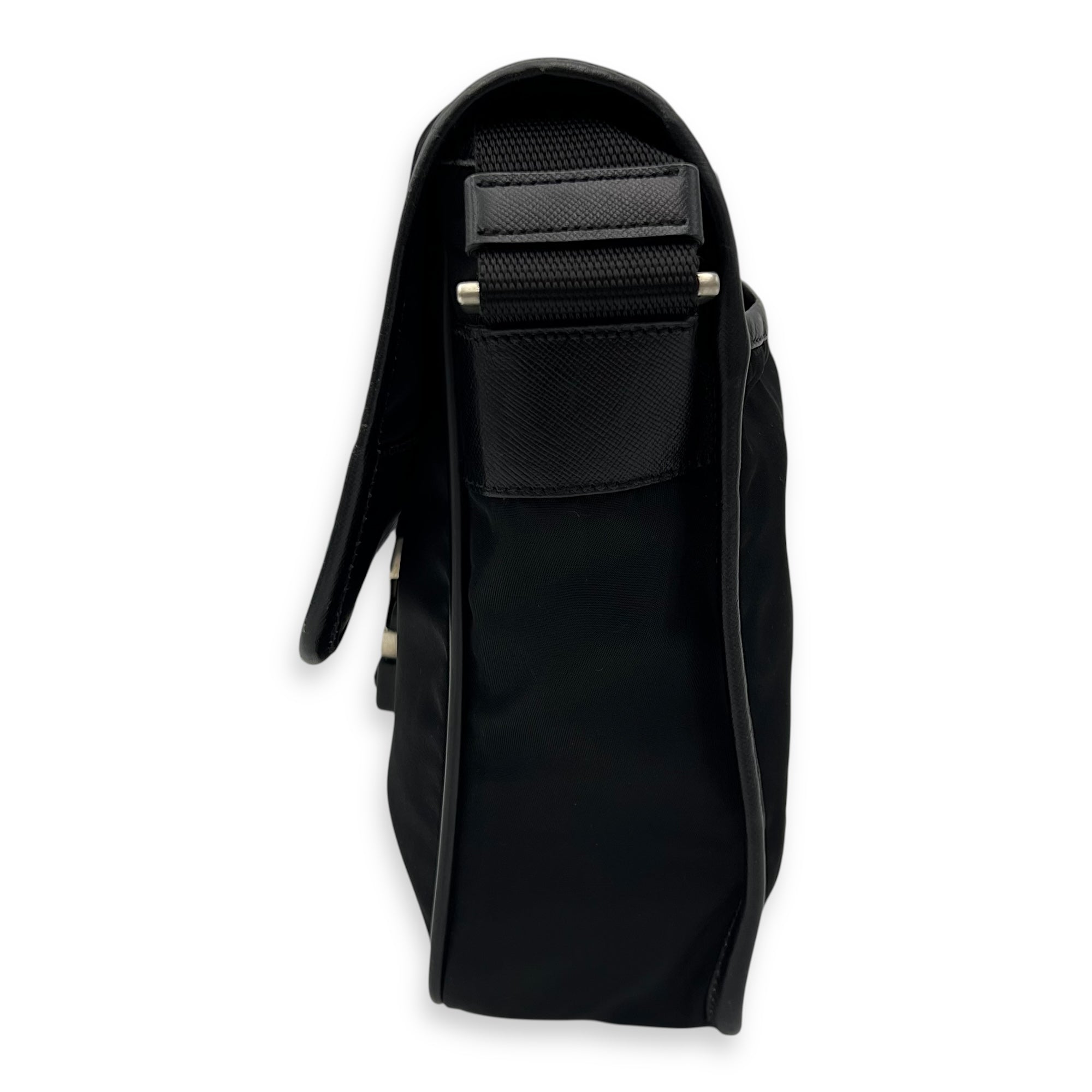 Logo Messenger Black in Nylon, Silver hardware - Image 5