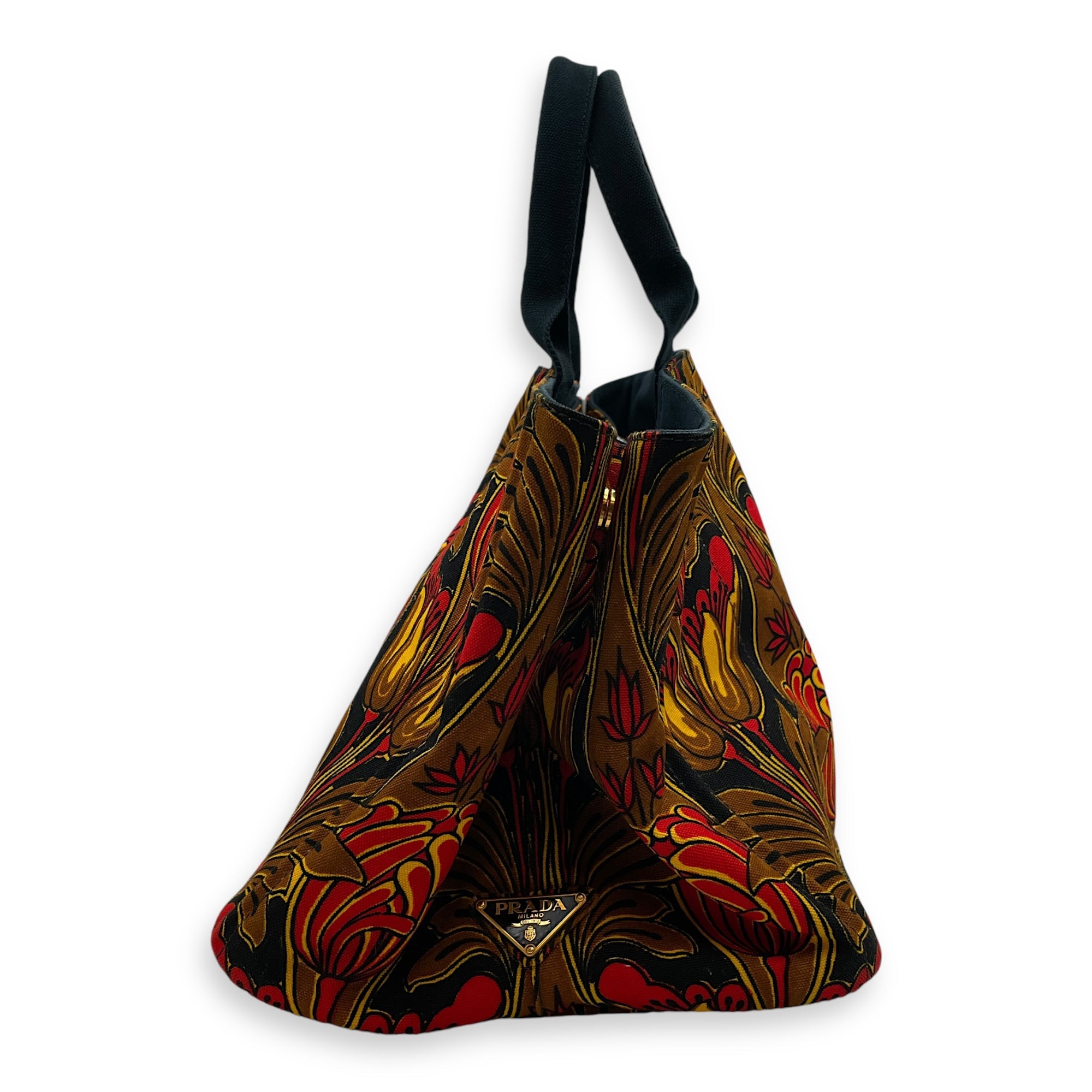 Canapa Top Handle 40x24x25 Black, orange, yellow, brown Top Handle Bag in Cotton Canvas, Gold hardware - Image 5