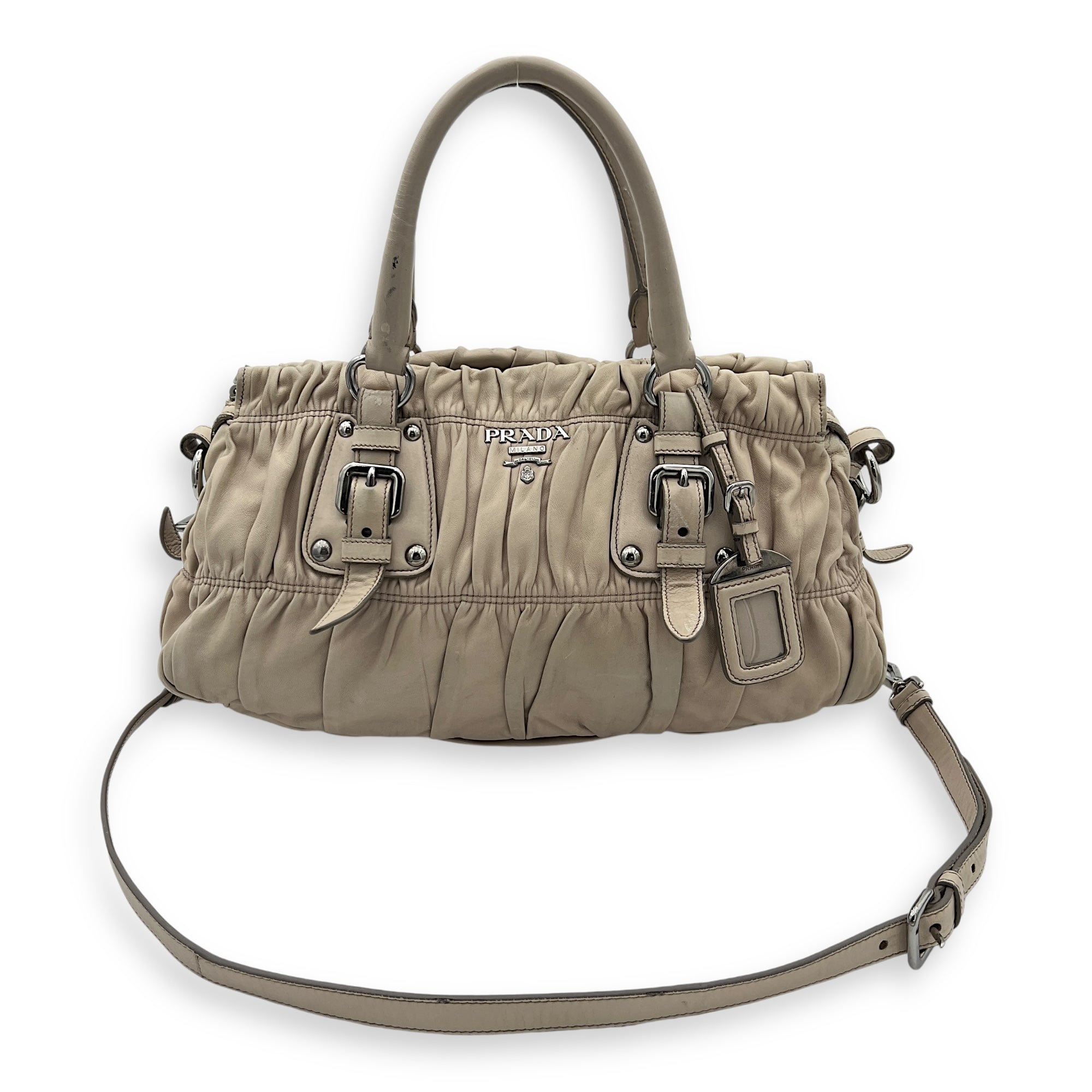 Gaufre Satchel Beige Top Handle Bag in Lambskin, Silver hardware - Image 22