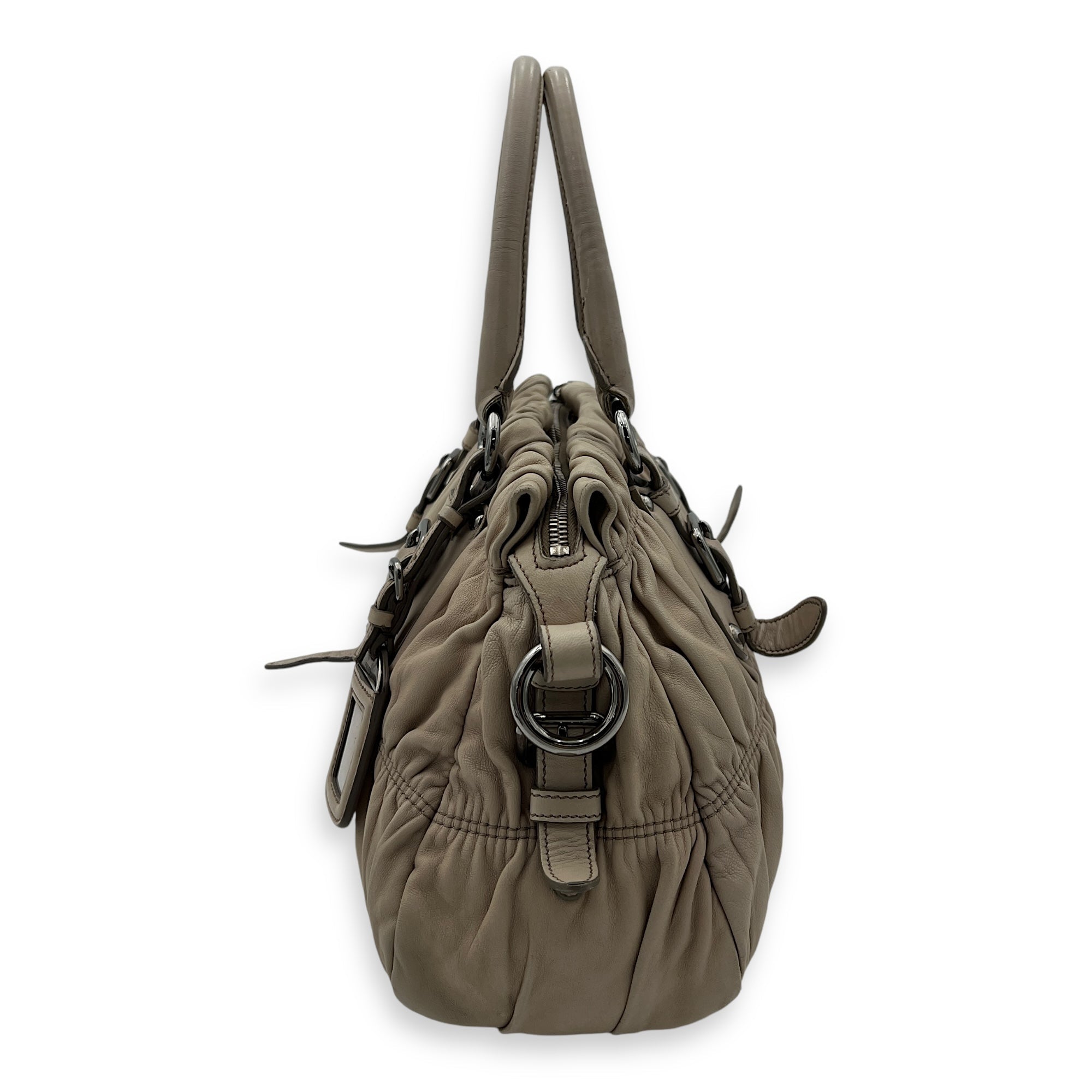 Gaufre Satchel Beige Top Handle Bag in Lambskin, Silver hardware - Image 5