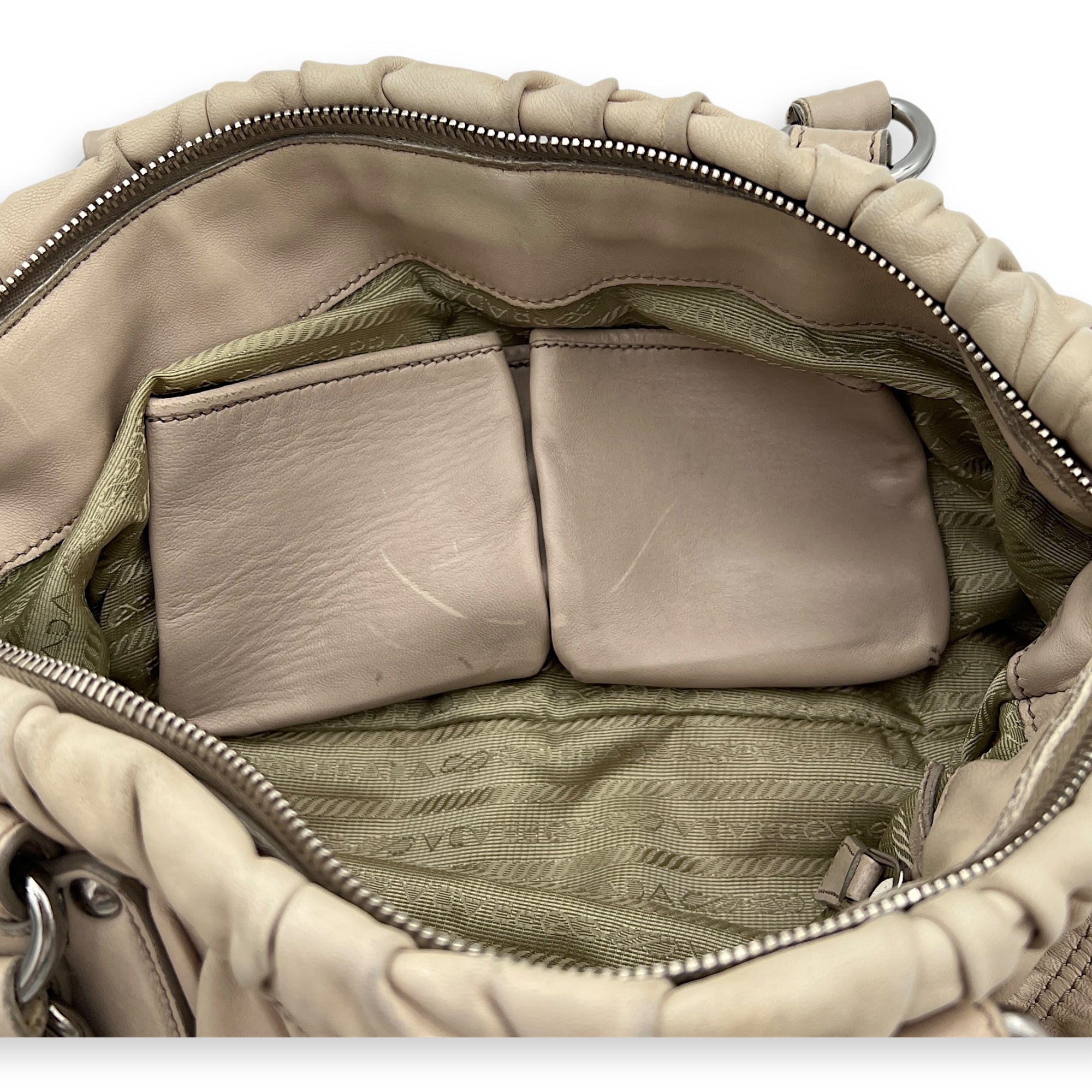 Gaufre Satchel Beige Top Handle Bag in Lambskin, Silver hardware - Image 8